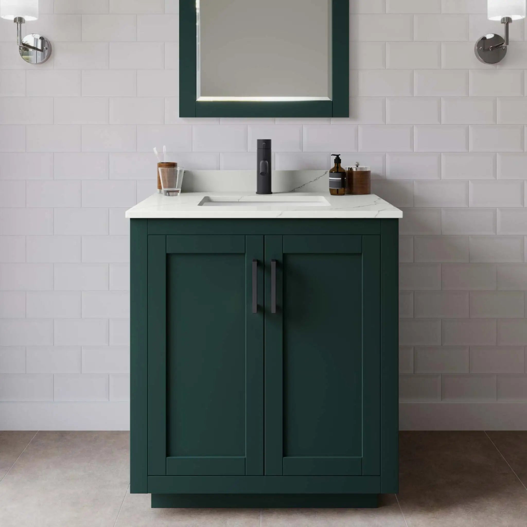 30" Miranda Single Bathroom Vanity in Green with Matte Black Trim by Wyndham