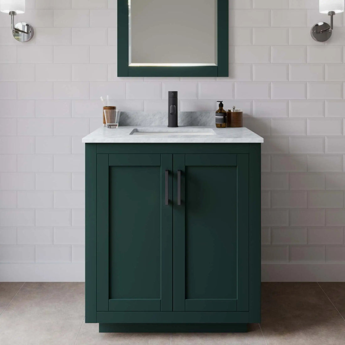 30" Miranda Single Bathroom Vanity in Green with Matte Black Trim by Wyndham