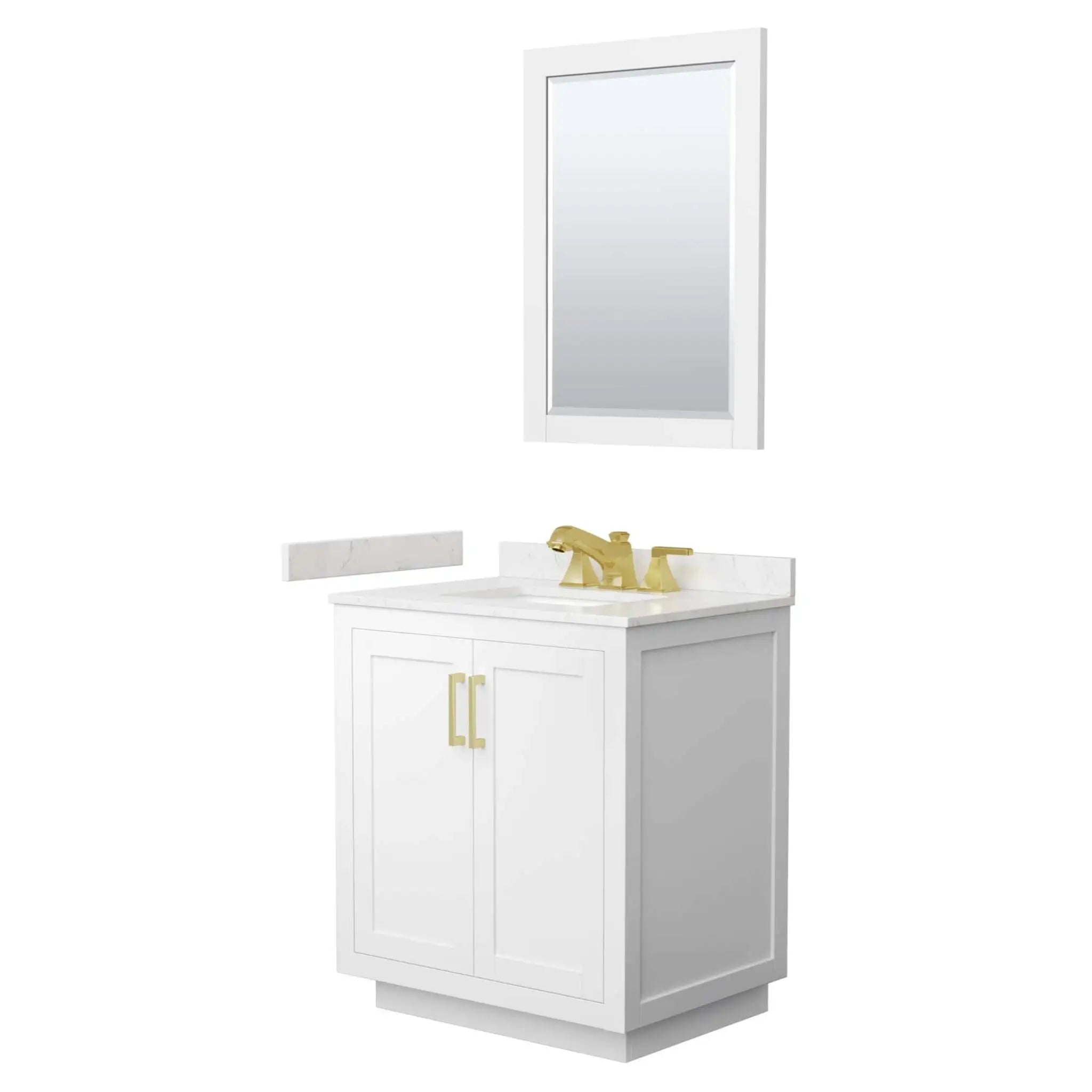 30" Miranda Single Bathroom Vanity in White with Brushed Gold Trim & 24" Mirror by Wyndham