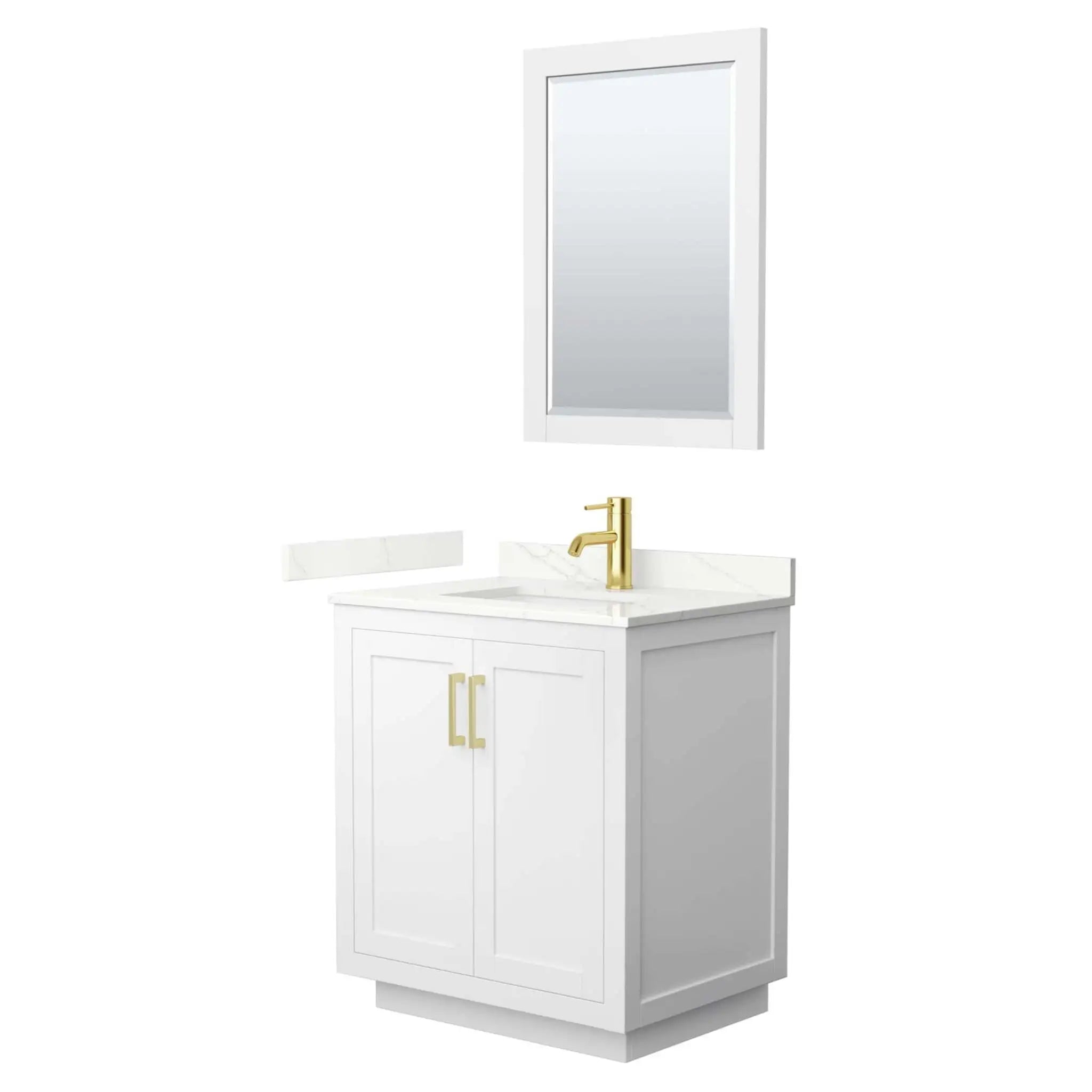 30" Miranda Single Bathroom Vanity in White with Brushed Gold Trim & 24" Mirror by Wyndham