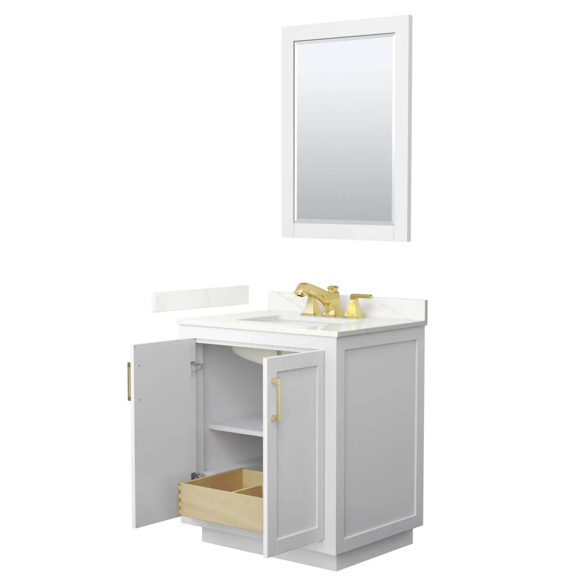 30" Miranda Single Bathroom Vanity in White with Brushed Gold Trim & 24" Mirror by Wyndham
