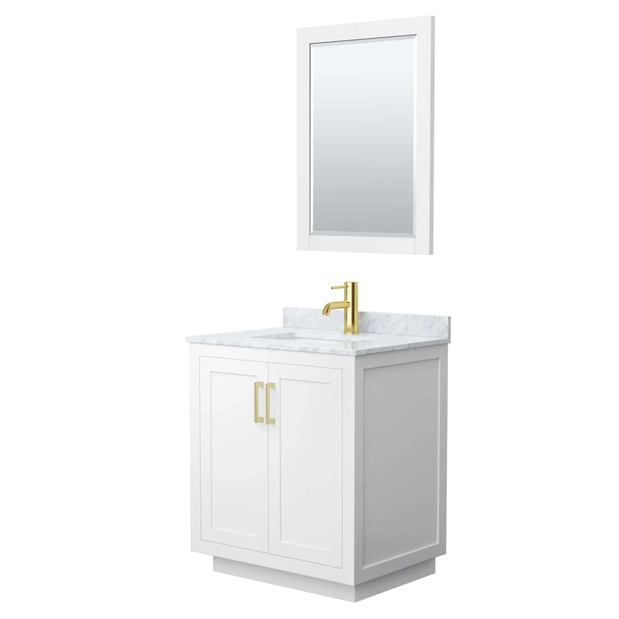 30" Miranda Single Bathroom Vanity in White with Brushed Gold Trim & 24" Mirror by Wyndham