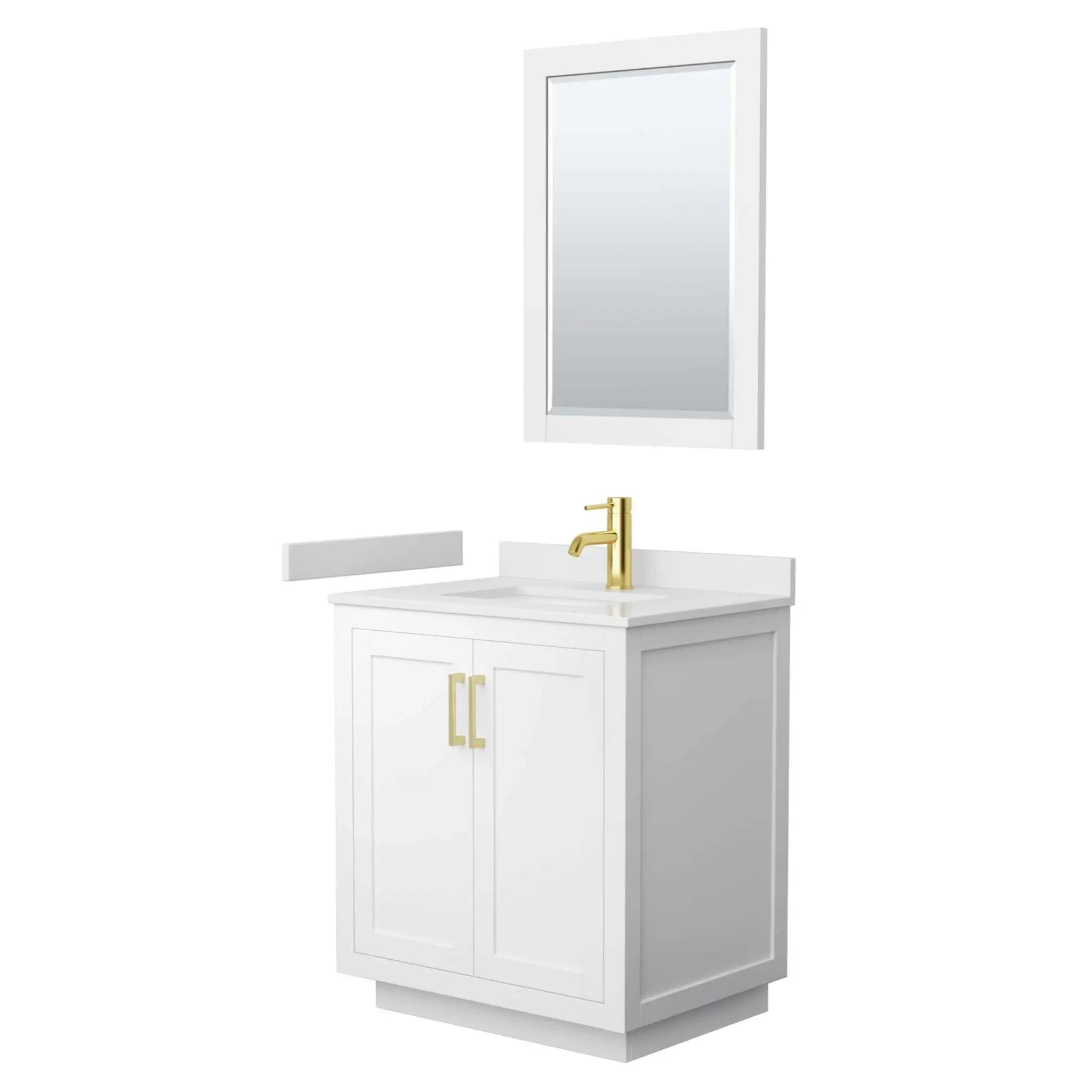 30" Miranda Single Bathroom Vanity in White with Brushed Gold Trim & 24" Mirror by Wyndham
