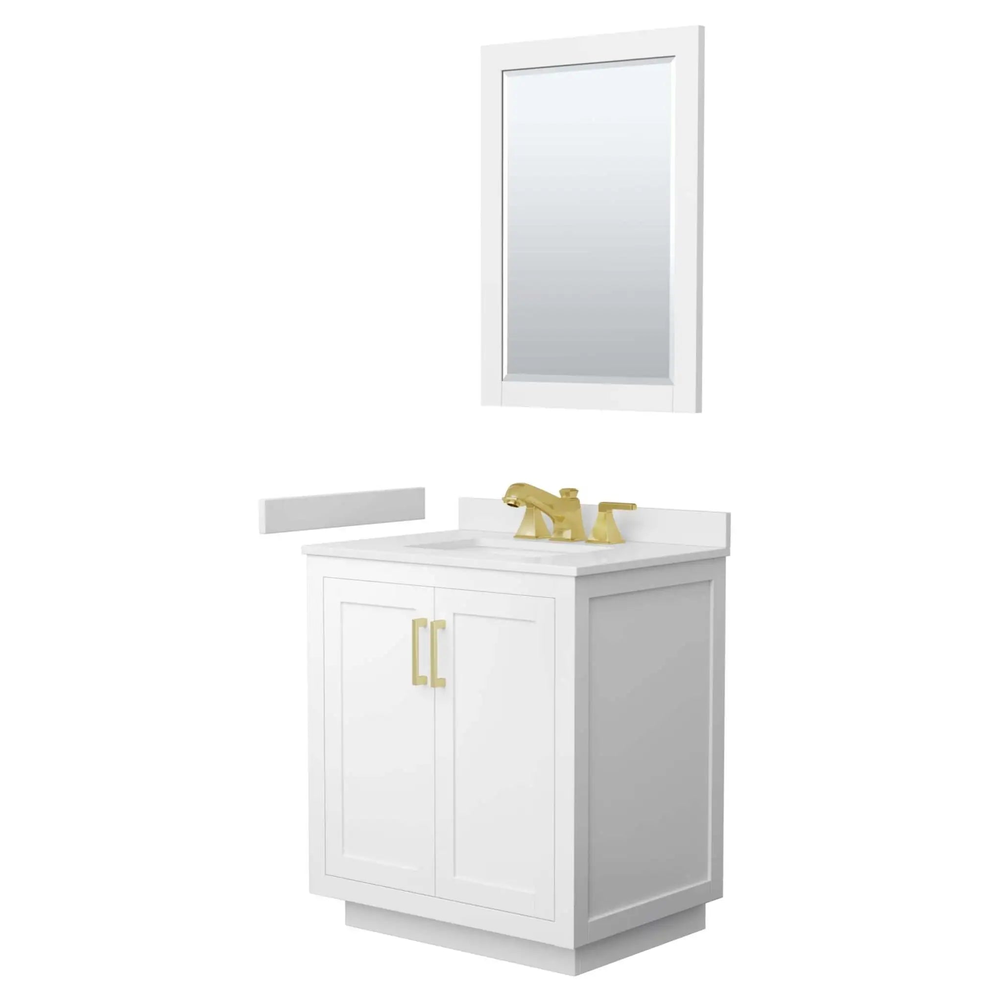 30" Miranda Single Bathroom Vanity in White with Brushed Gold Trim & 24" Mirror by Wyndham