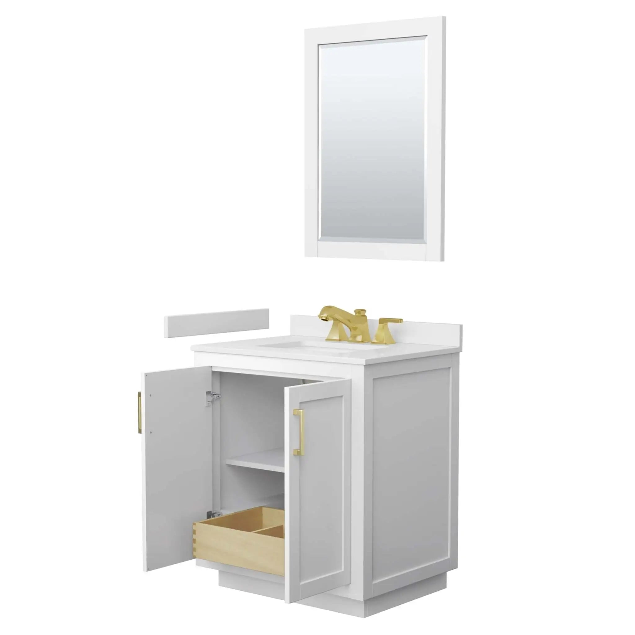 30" Miranda Single Bathroom Vanity in White with Brushed Gold Trim & 24" Mirror by Wyndham
