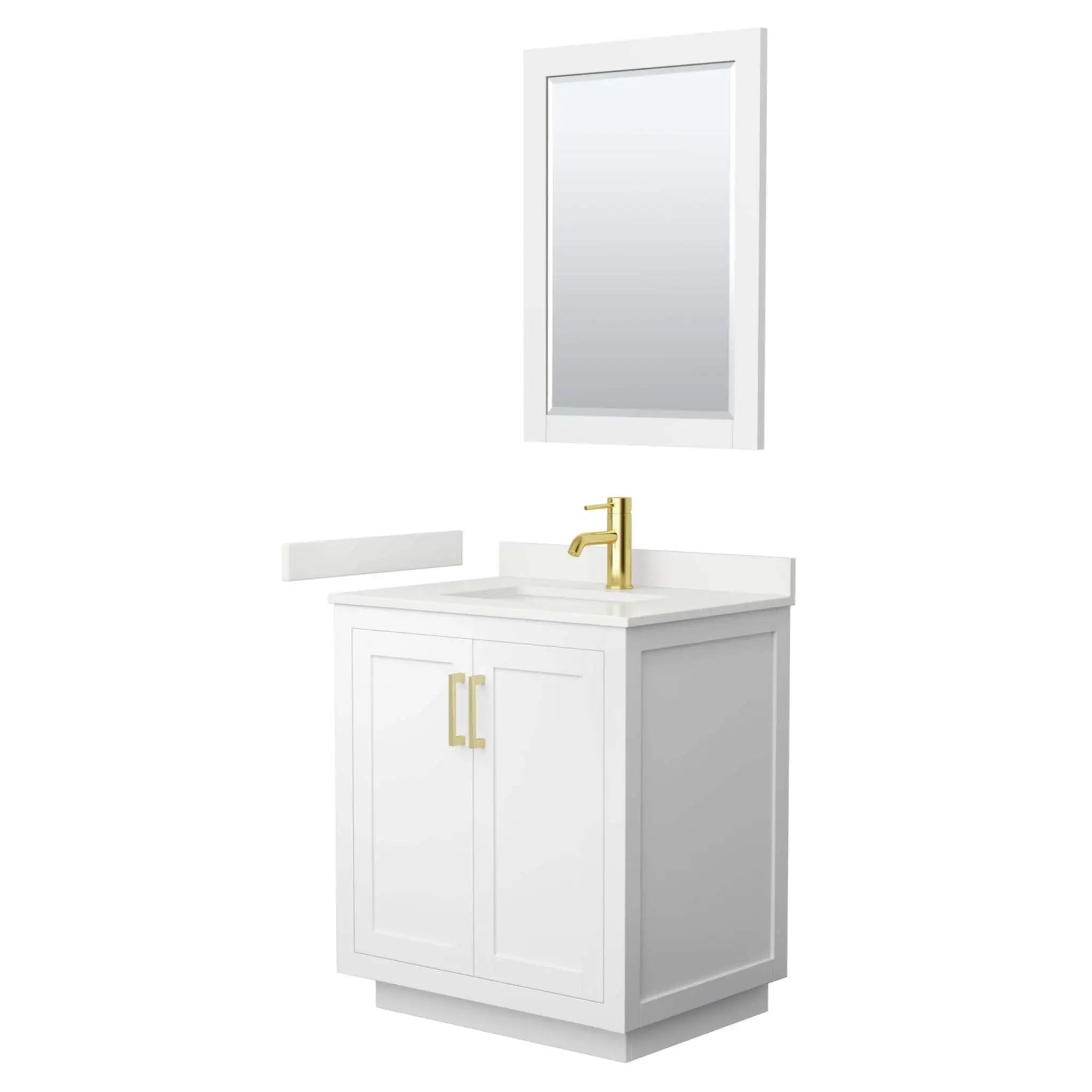 30" Miranda Single Bathroom Vanity in White with Brushed Gold Trim & 24" Mirror by Wyndham
