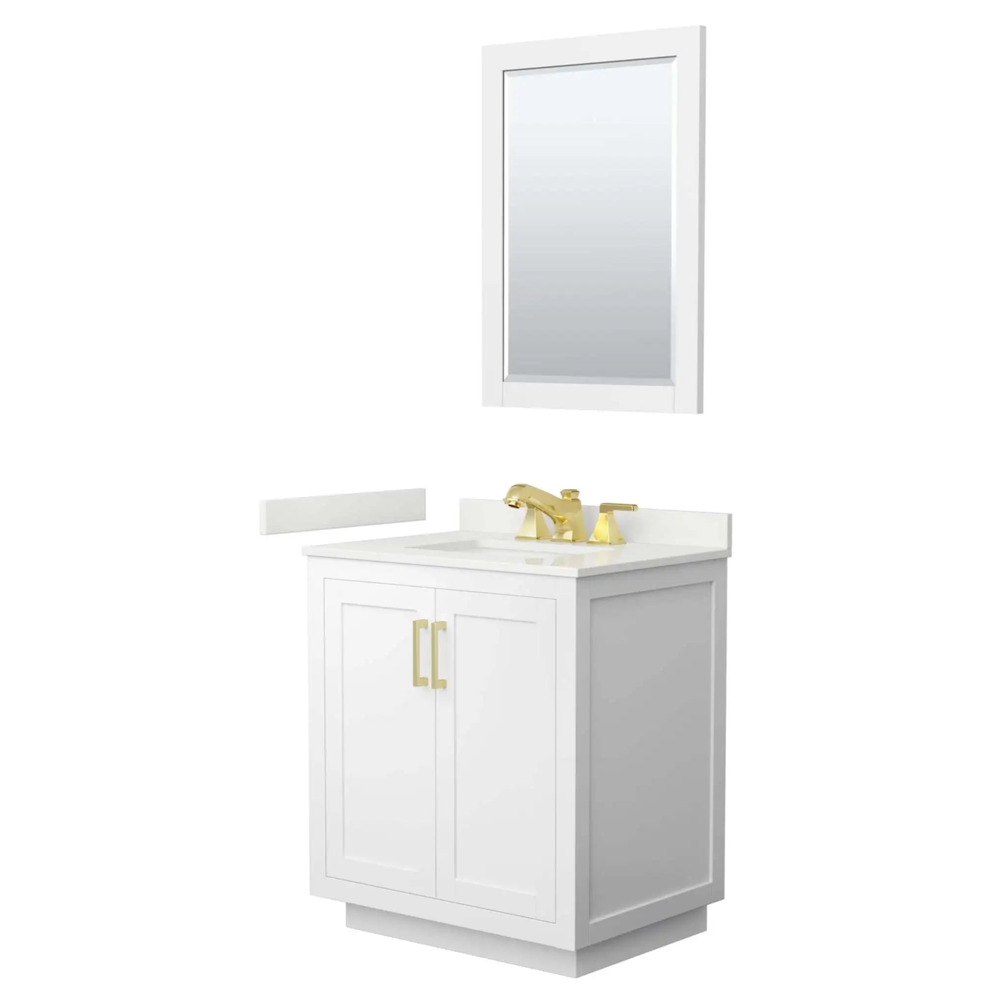 30" Miranda Single Bathroom Vanity in White with Brushed Gold Trim & 24" Mirror by Wyndham