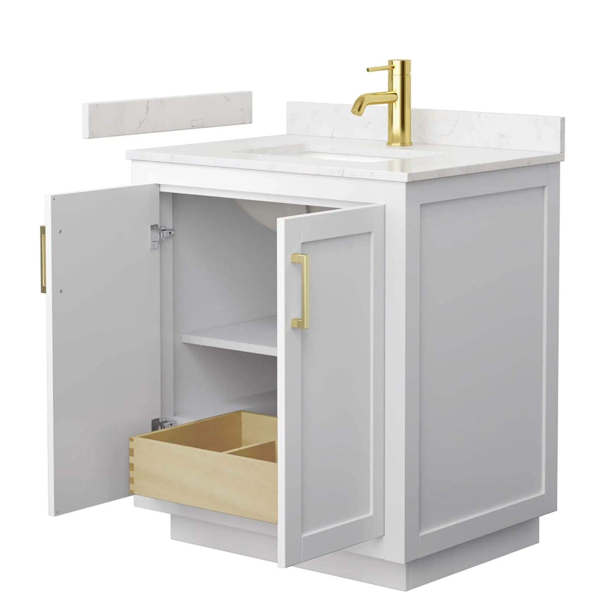 30" Miranda Single Bathroom Vanity in White with Brushed Gold Trim by Wyndham