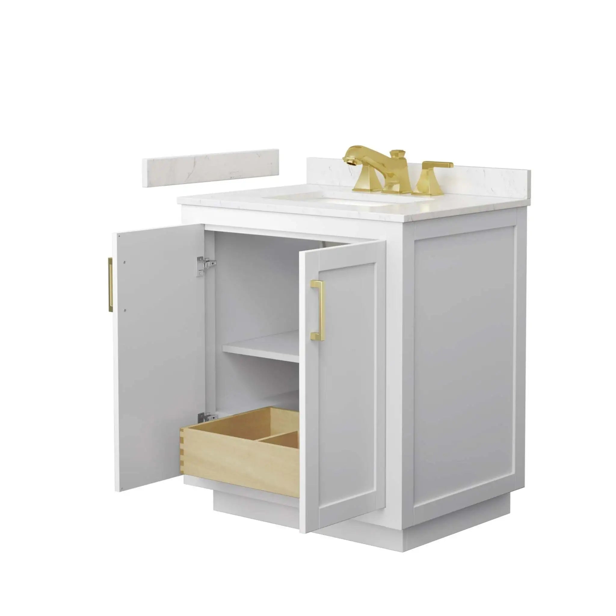 30" Miranda Single Bathroom Vanity in White with Brushed Gold Trim by Wyndham