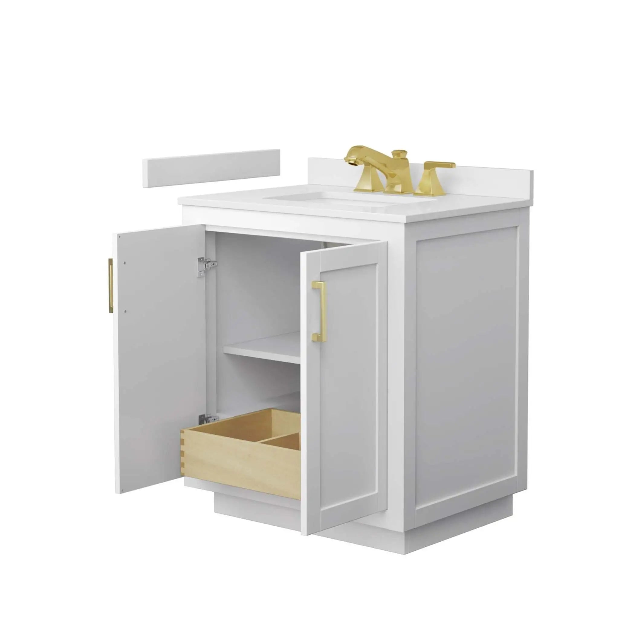 30" Miranda Single Bathroom Vanity in White with Brushed Gold Trim by Wyndham