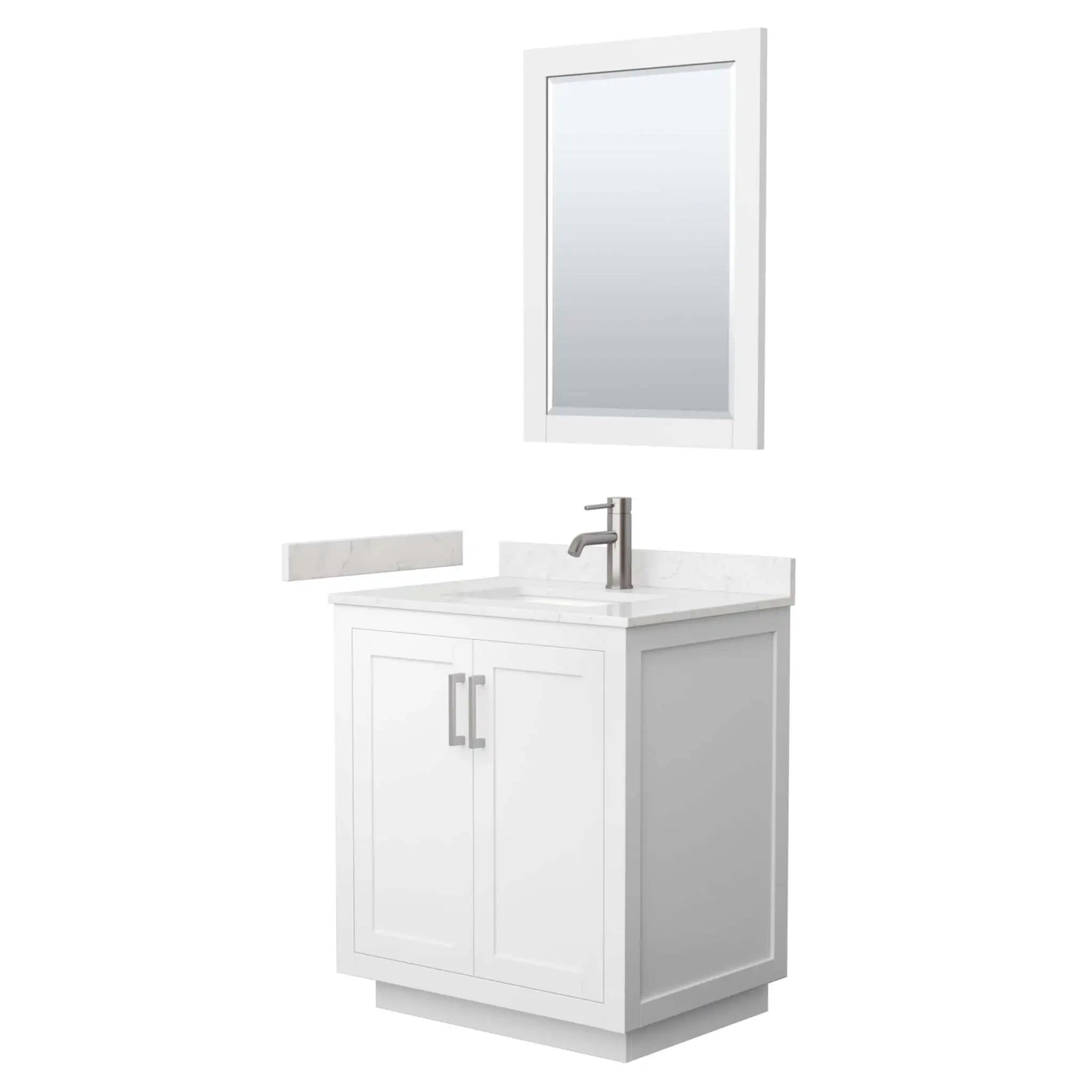 30" Miranda Single Bathroom Vanity in White with Brushed Nickel Trim & 24" Mirror by Wyndham