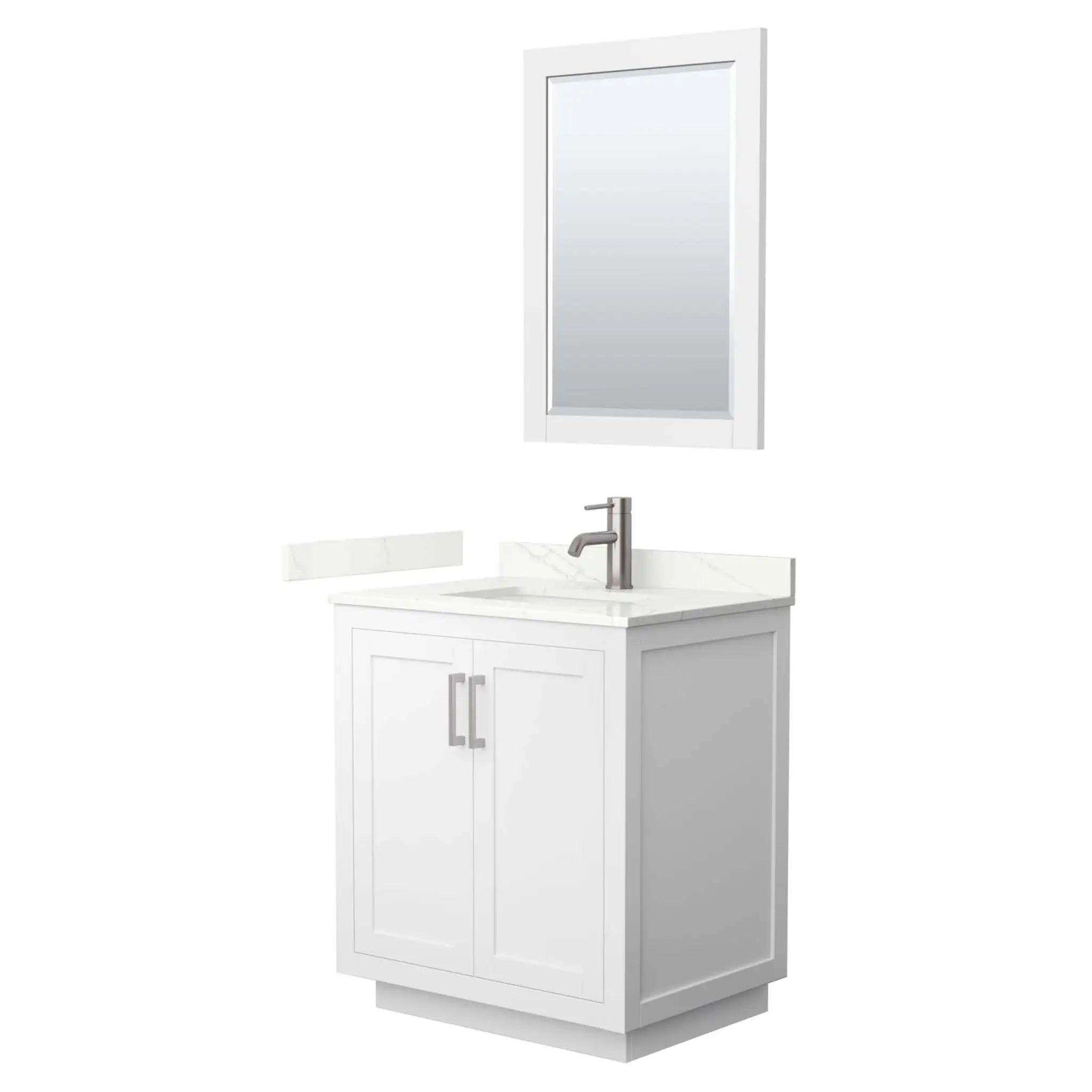 30" Miranda Single Bathroom Vanity in White with Brushed Nickel Trim & 24" Mirror by Wyndham