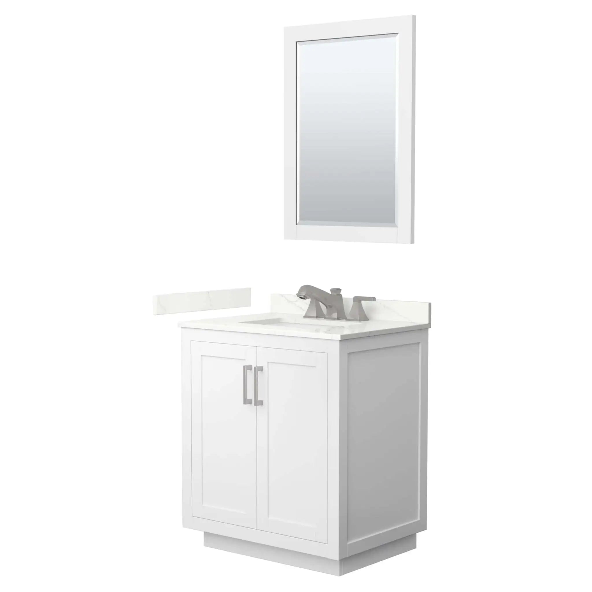 30" Miranda Single Bathroom Vanity in White with Brushed Nickel Trim & 24" Mirror by Wyndham
