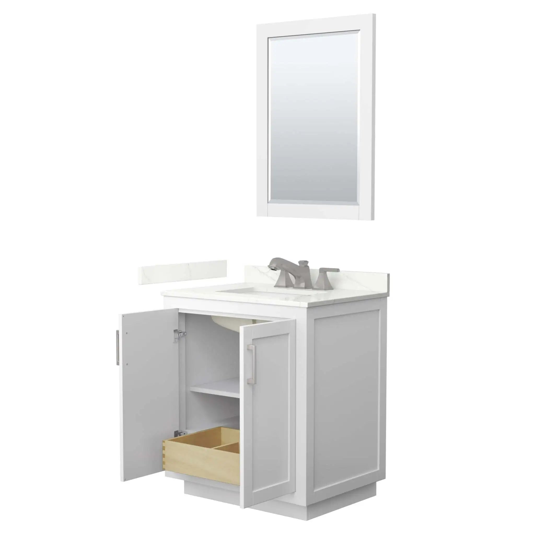 30" Miranda Single Bathroom Vanity in White with Brushed Nickel Trim & 24" Mirror by Wyndham