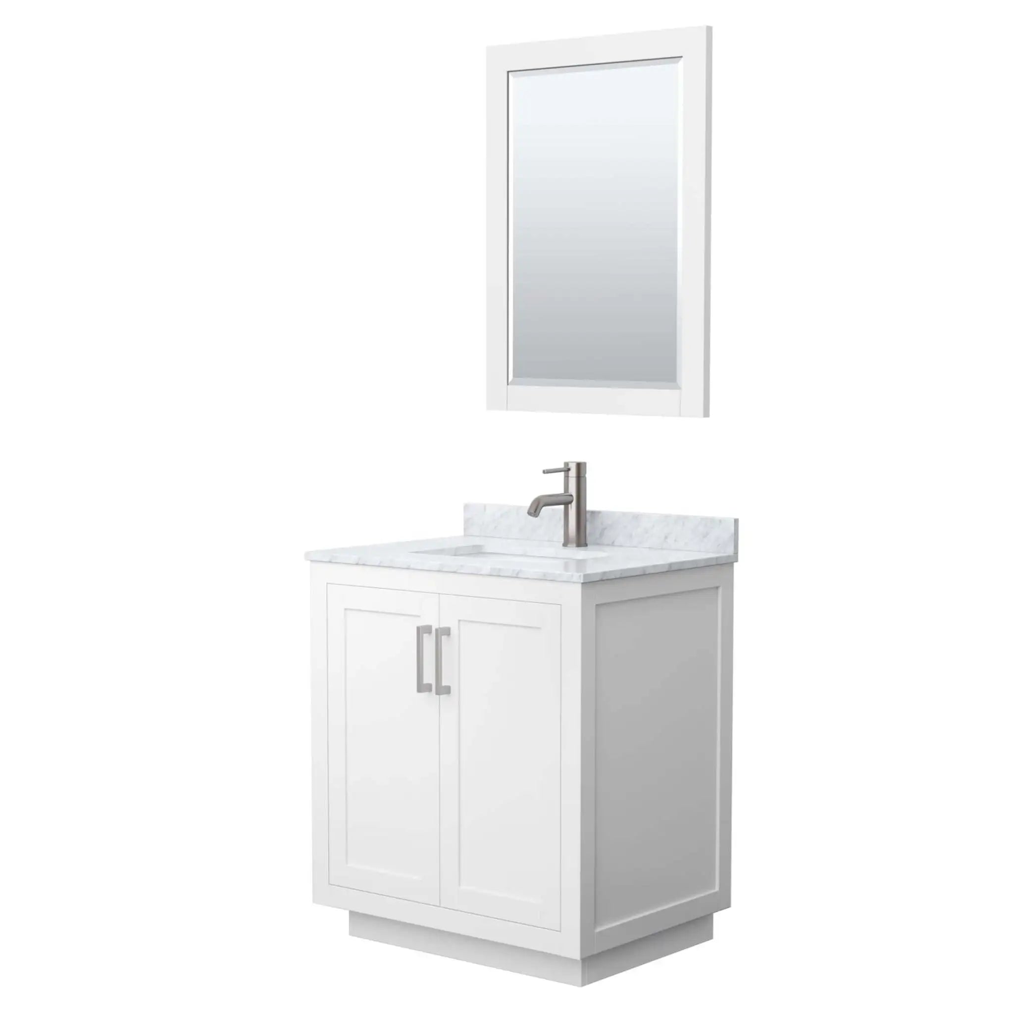 30" Miranda Single Bathroom Vanity in White with Brushed Nickel Trim & 24" Mirror by Wyndham
