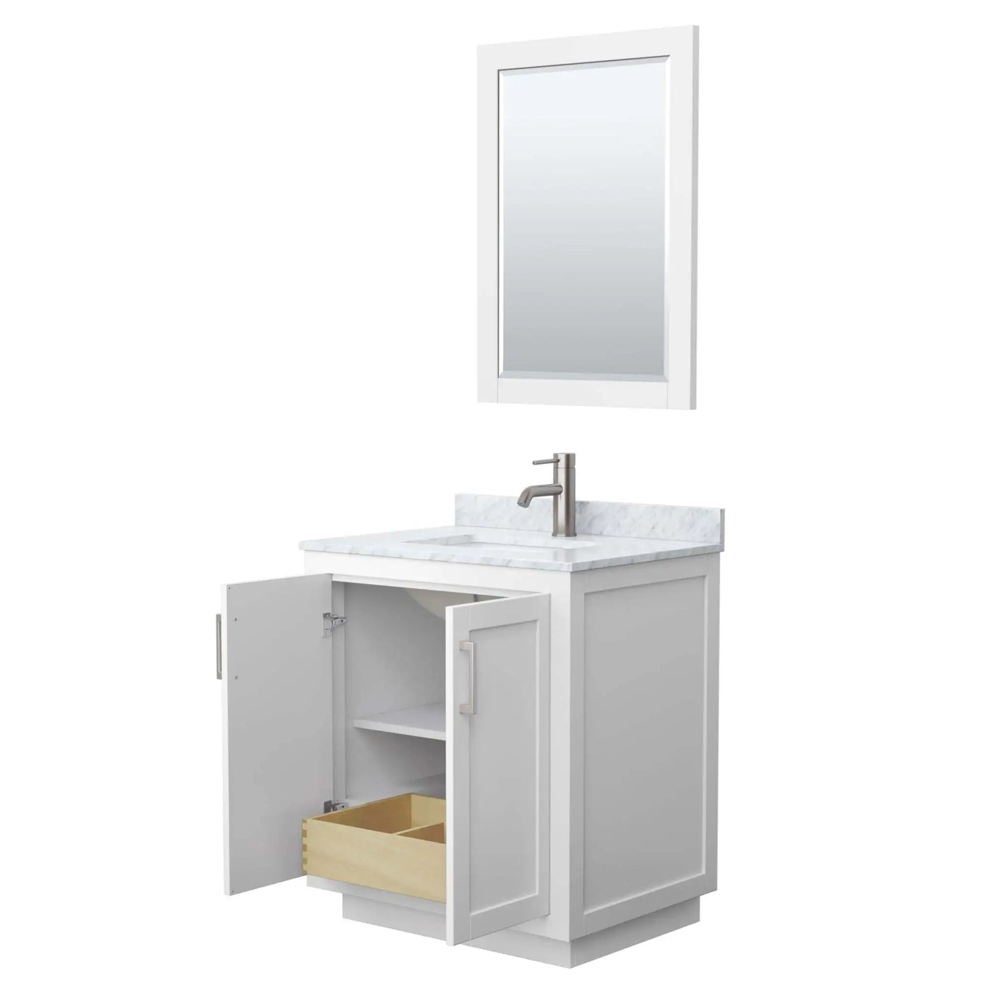 30" Miranda Single Bathroom Vanity in White with Brushed Nickel Trim & 24" Mirror by Wyndham
