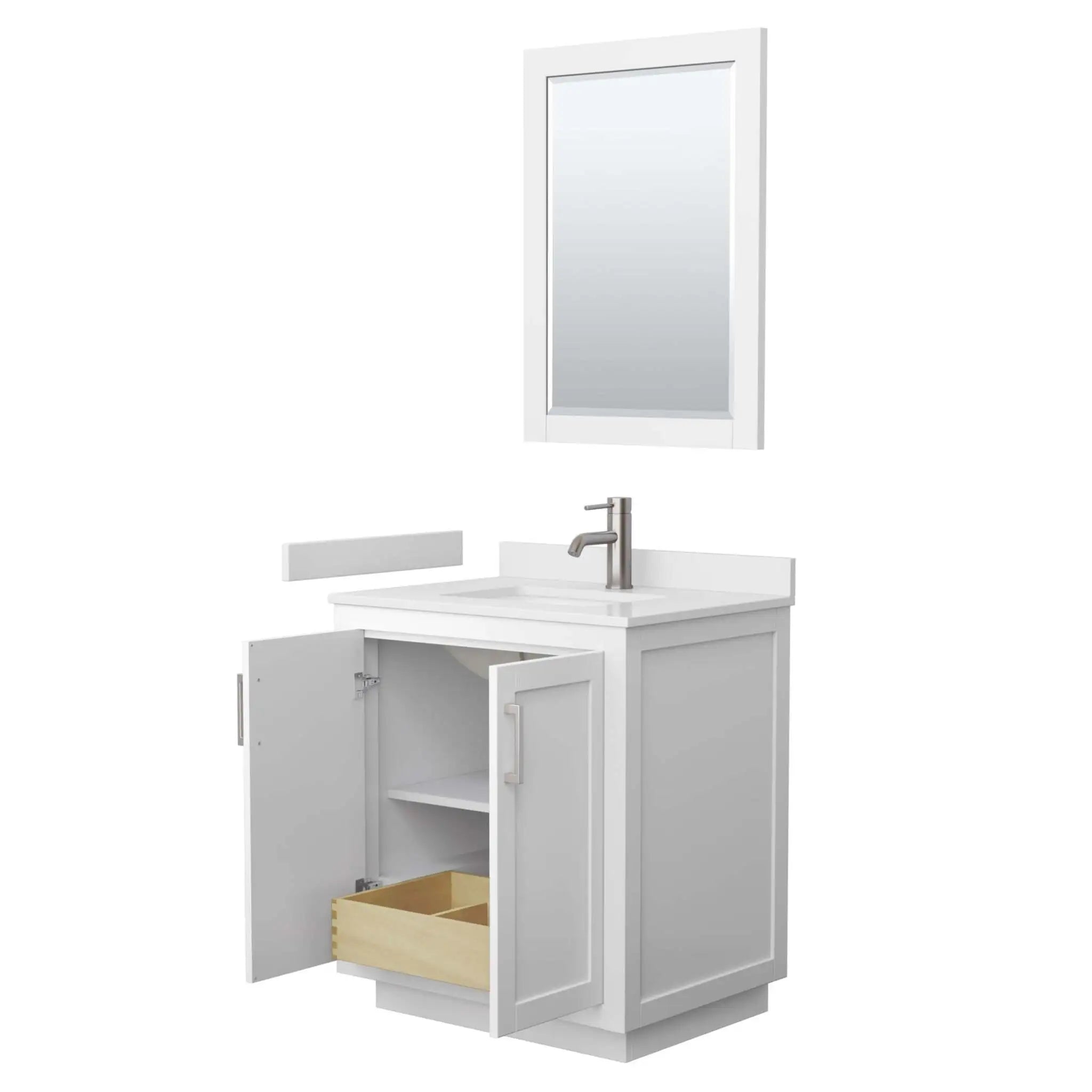 30" Miranda Single Bathroom Vanity in White with Brushed Nickel Trim & 24" Mirror by Wyndham