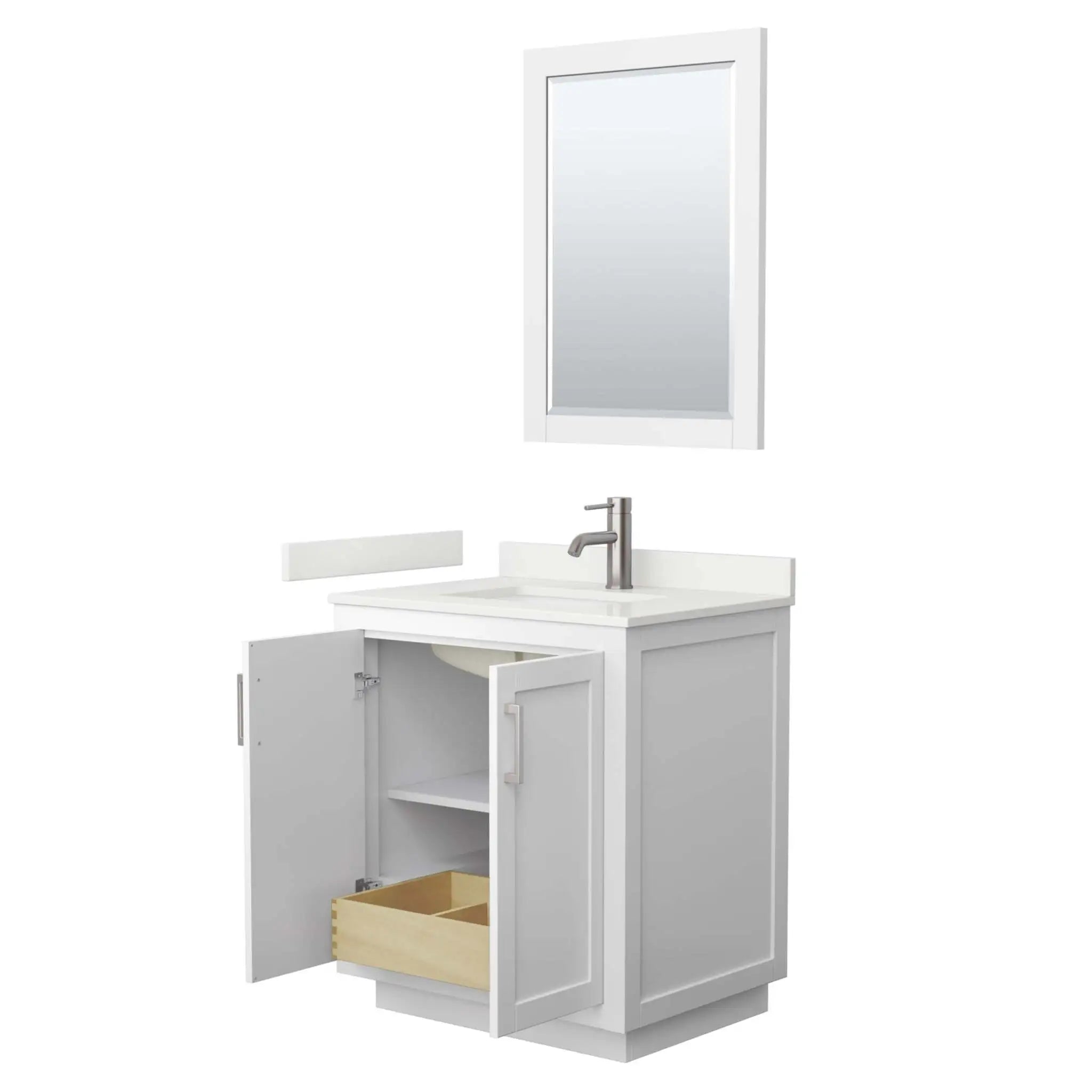 30" Miranda Single Bathroom Vanity in White with Brushed Nickel Trim & 24" Mirror by Wyndham