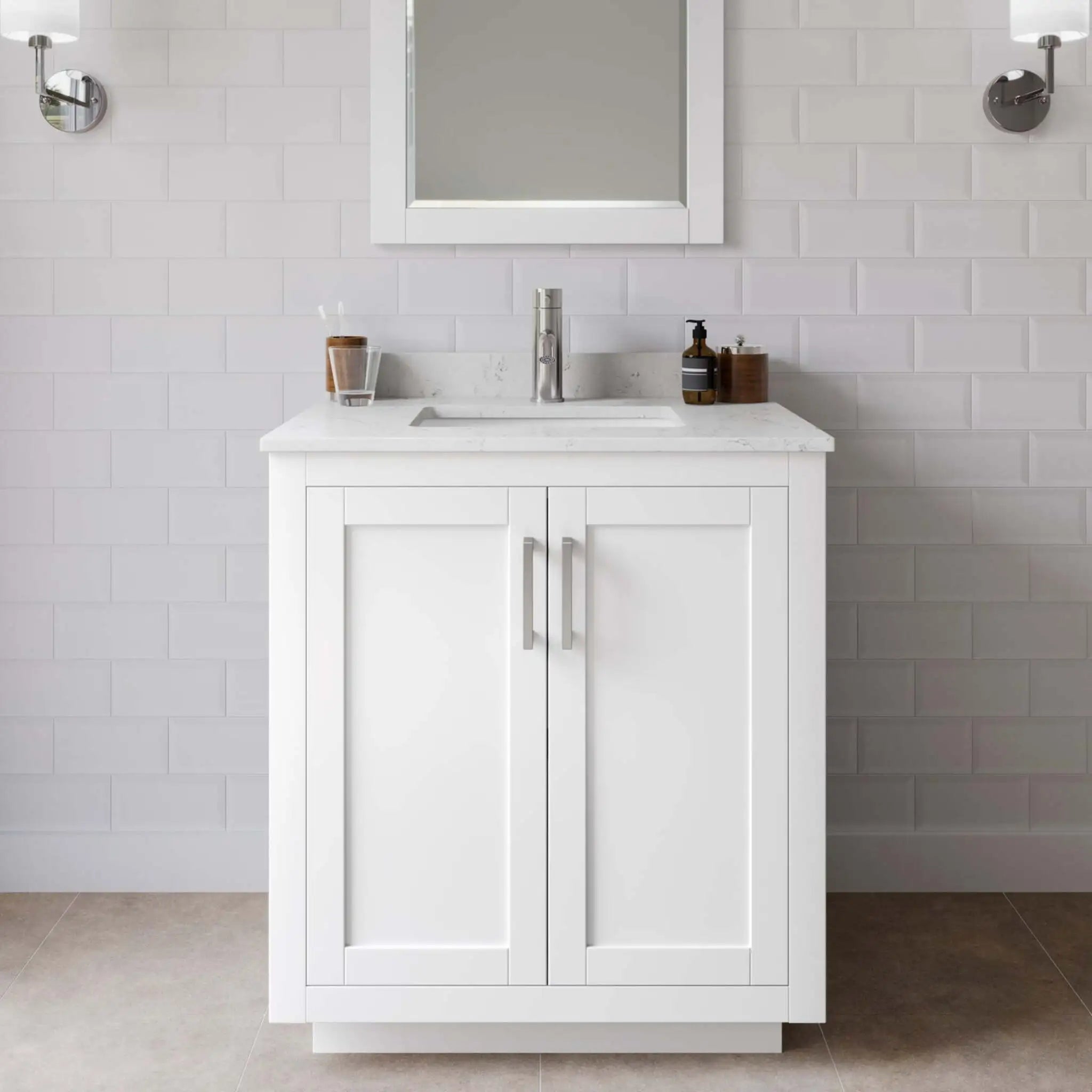 30" Miranda Single Bathroom Vanity in White with Brushed Nickel Trim by Wyndham