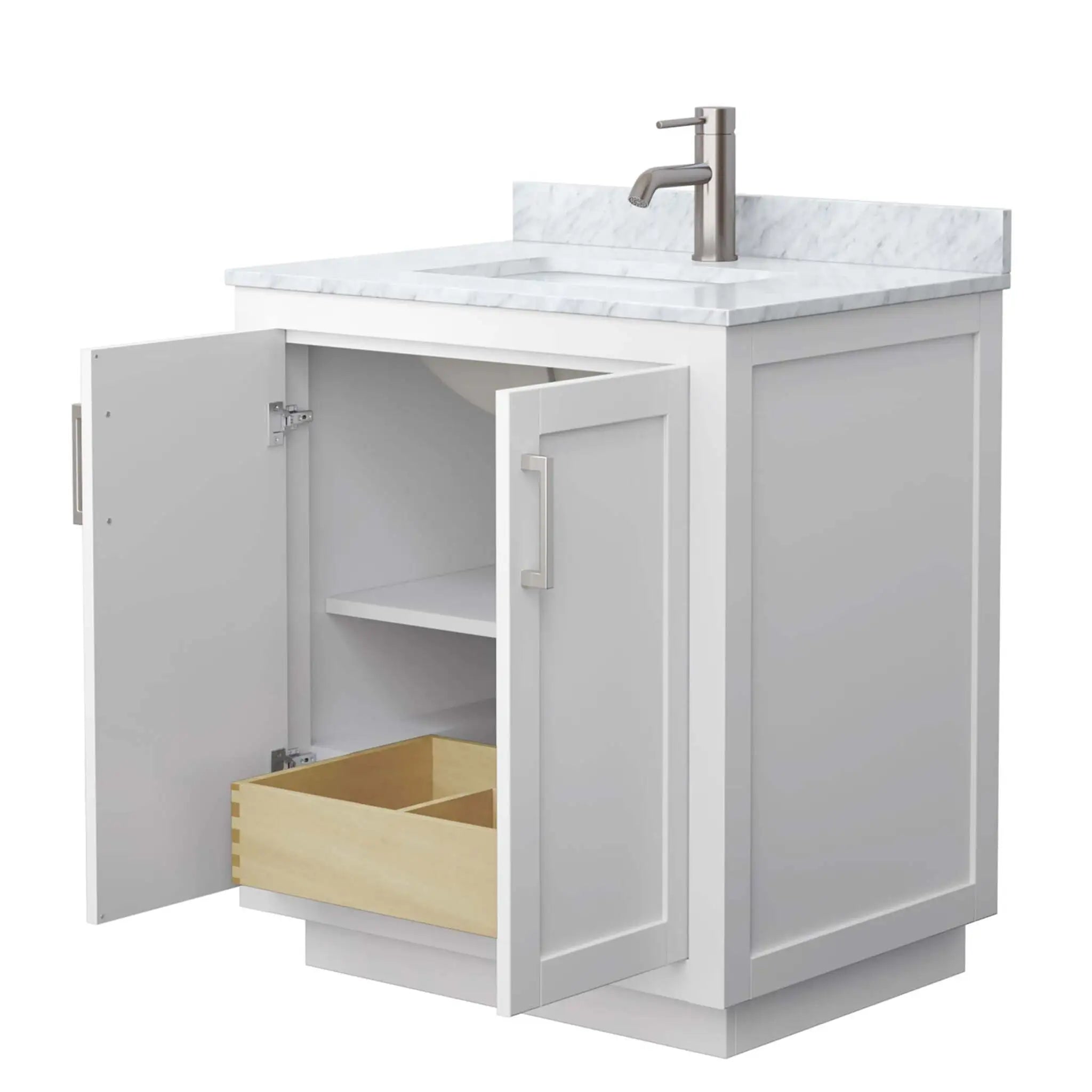 30" Miranda Single Bathroom Vanity in White with Brushed Nickel Trim by Wyndham