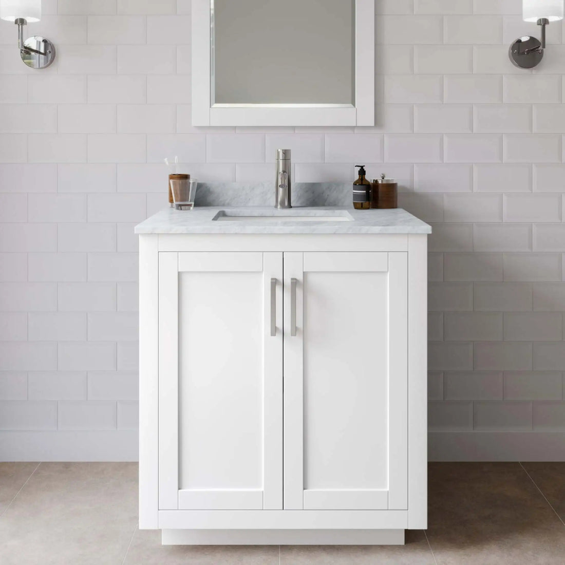 30" Miranda Single Bathroom Vanity in White with Brushed Nickel Trim by Wyndham