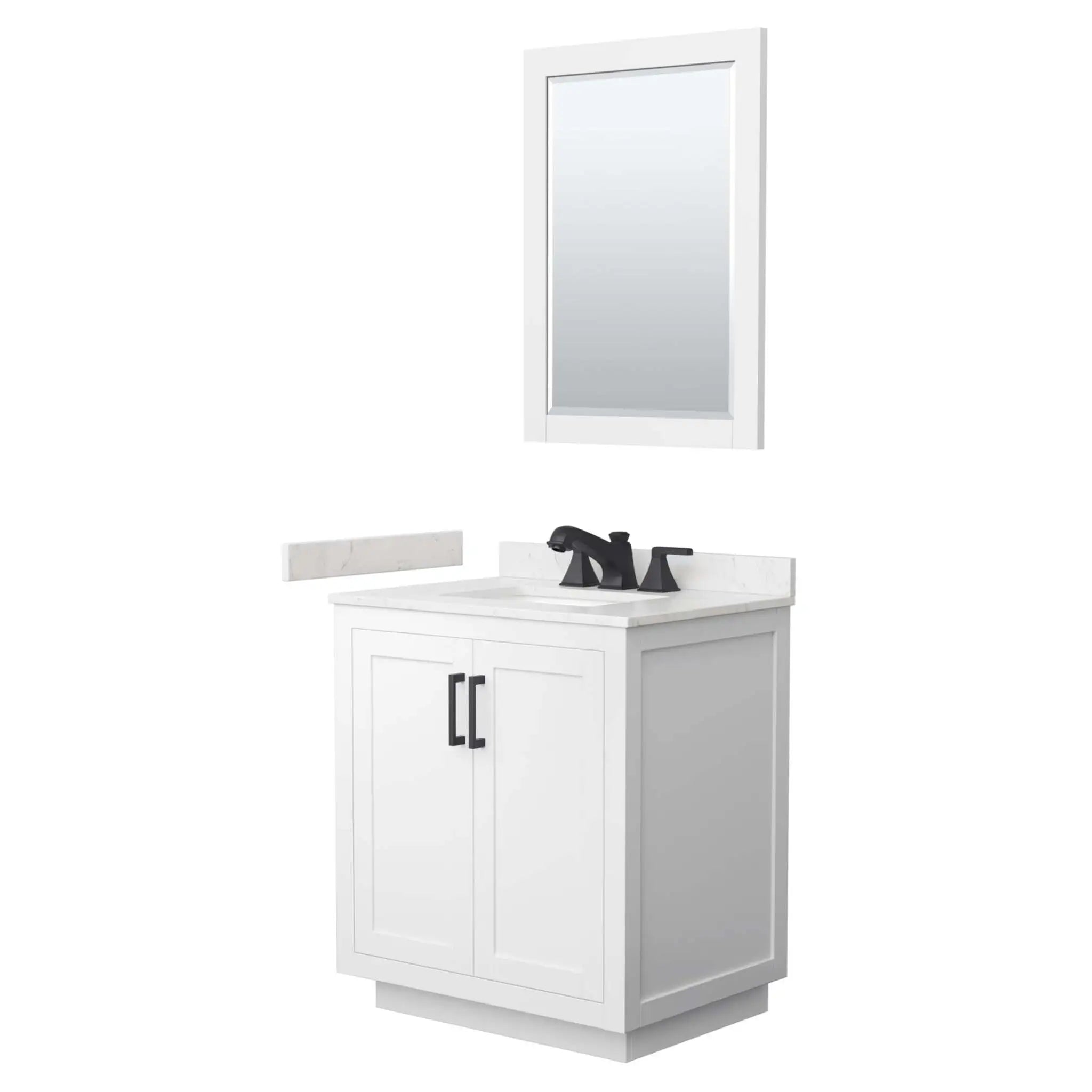 30" Miranda Single Bathroom Vanity in White with Matte Black Trim & 24" Mirror by Wyndham