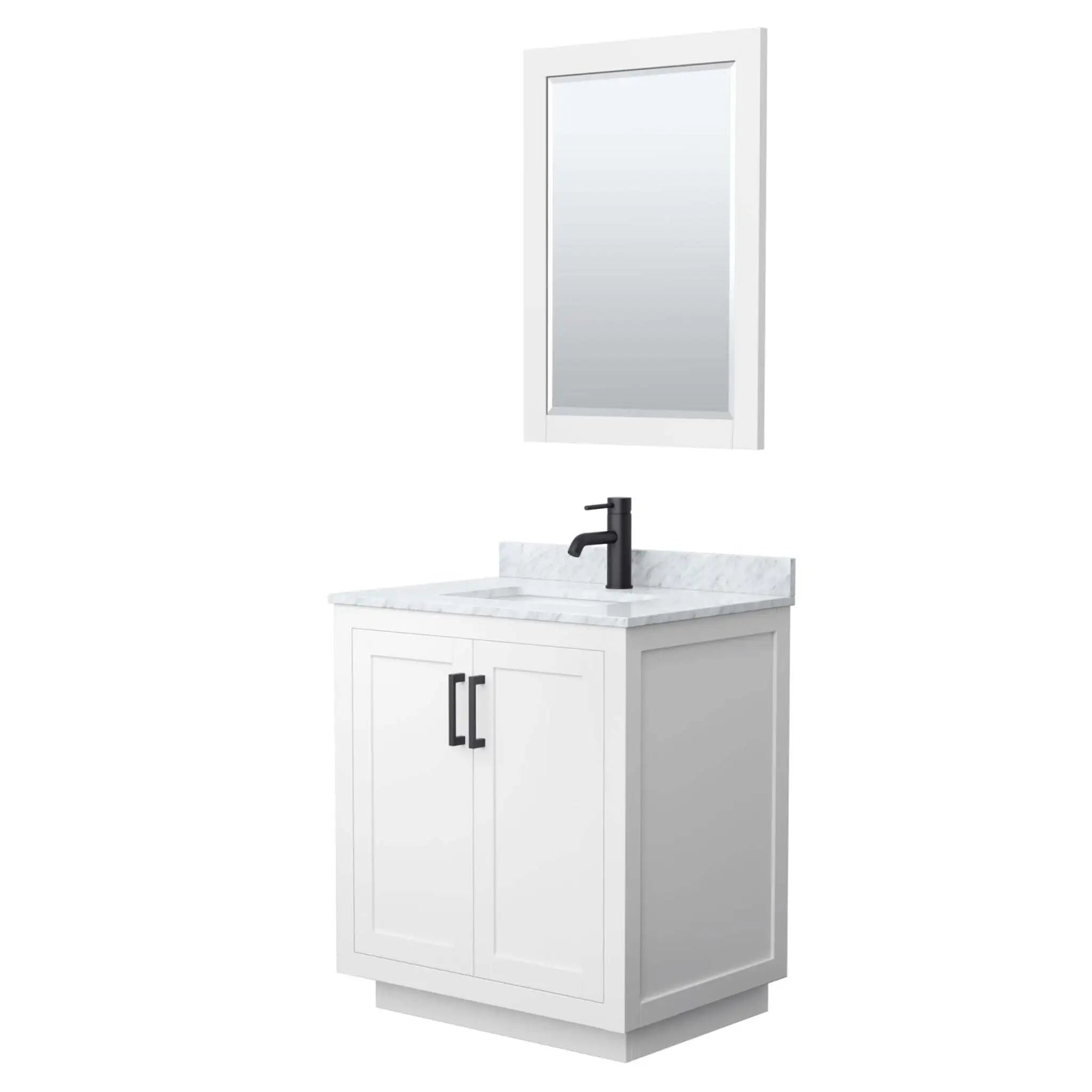 30" Miranda Single Bathroom Vanity in White with Matte Black Trim & 24" Mirror by Wyndham