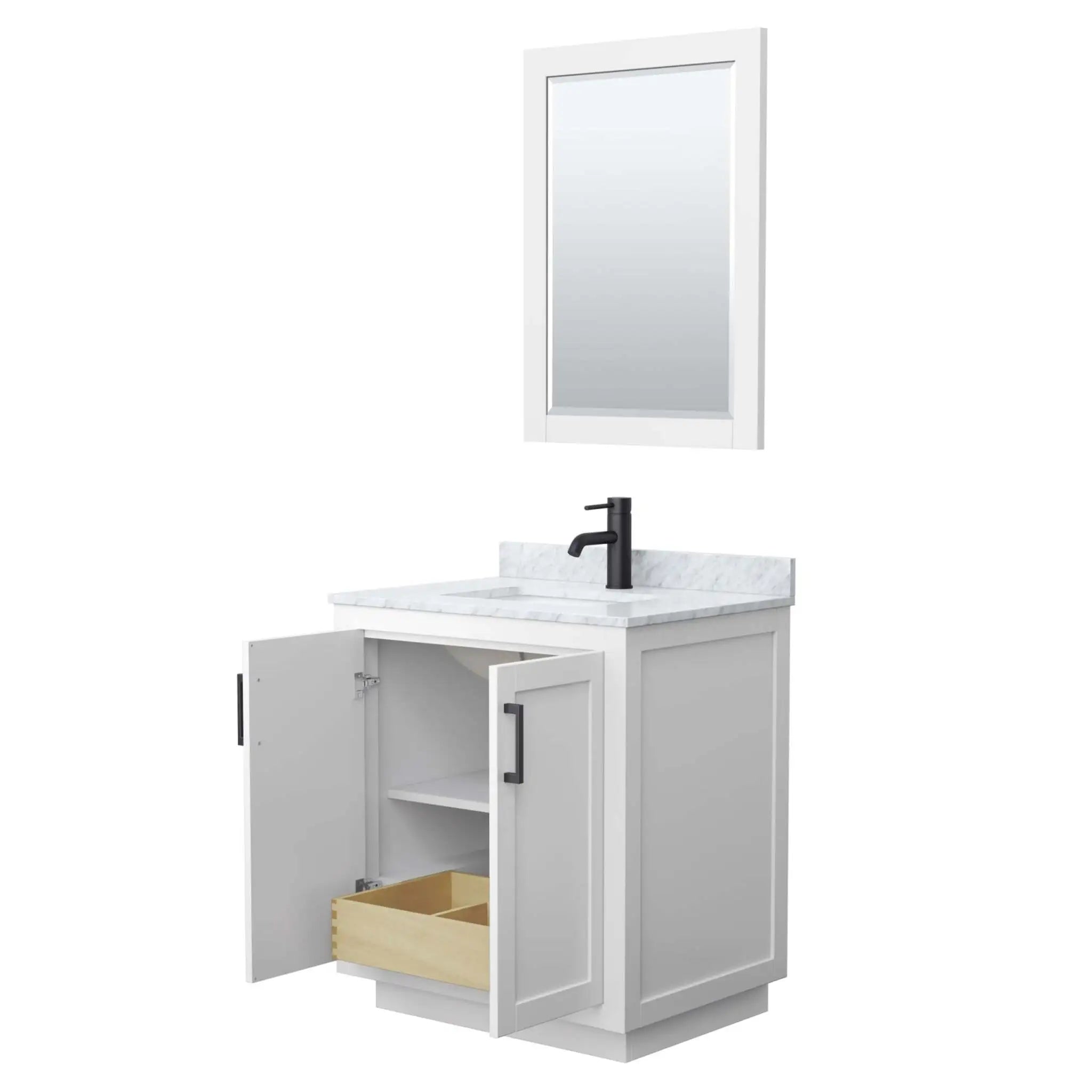 30" Miranda Single Bathroom Vanity in White with Matte Black Trim & 24" Mirror by Wyndham