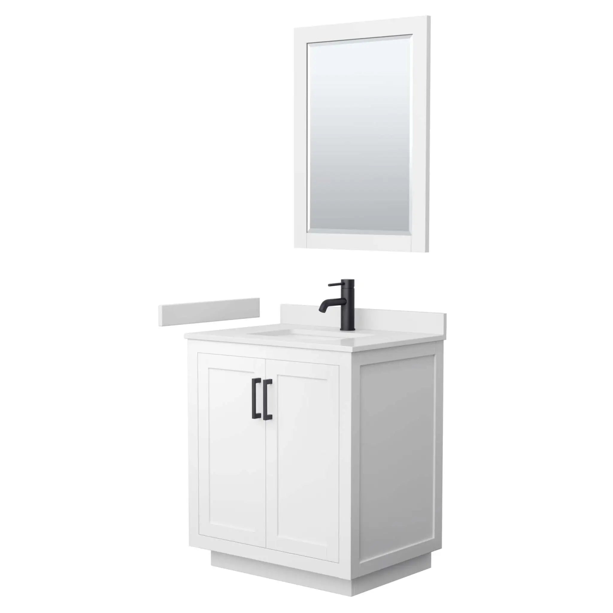 30" Miranda Single Bathroom Vanity in White with Matte Black Trim & 24" Mirror by Wyndham
