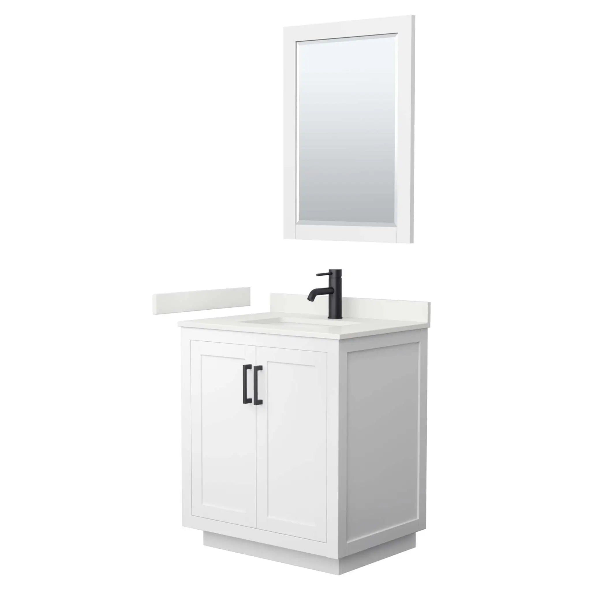 30" Miranda Single Bathroom Vanity in White with Matte Black Trim & 24" Mirror by Wyndham
