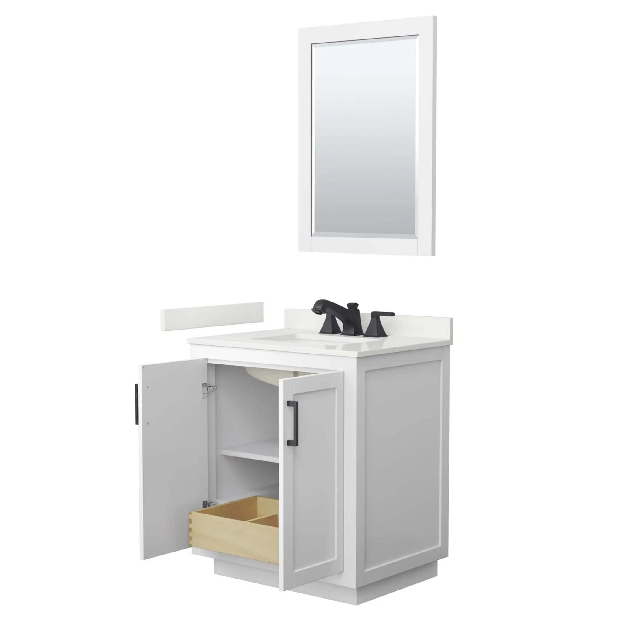 30" Miranda Single Bathroom Vanity in White with Matte Black Trim & 24" Mirror by Wyndham