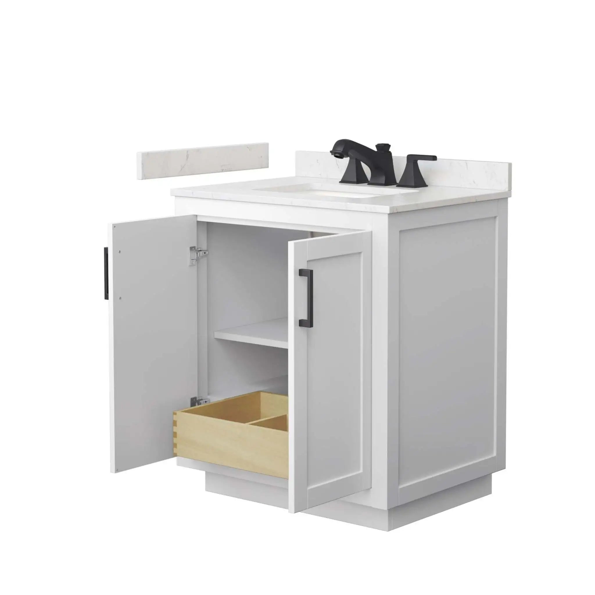 30" Miranda Single Bathroom Vanity in White with Matte Black Trim by Wyndham