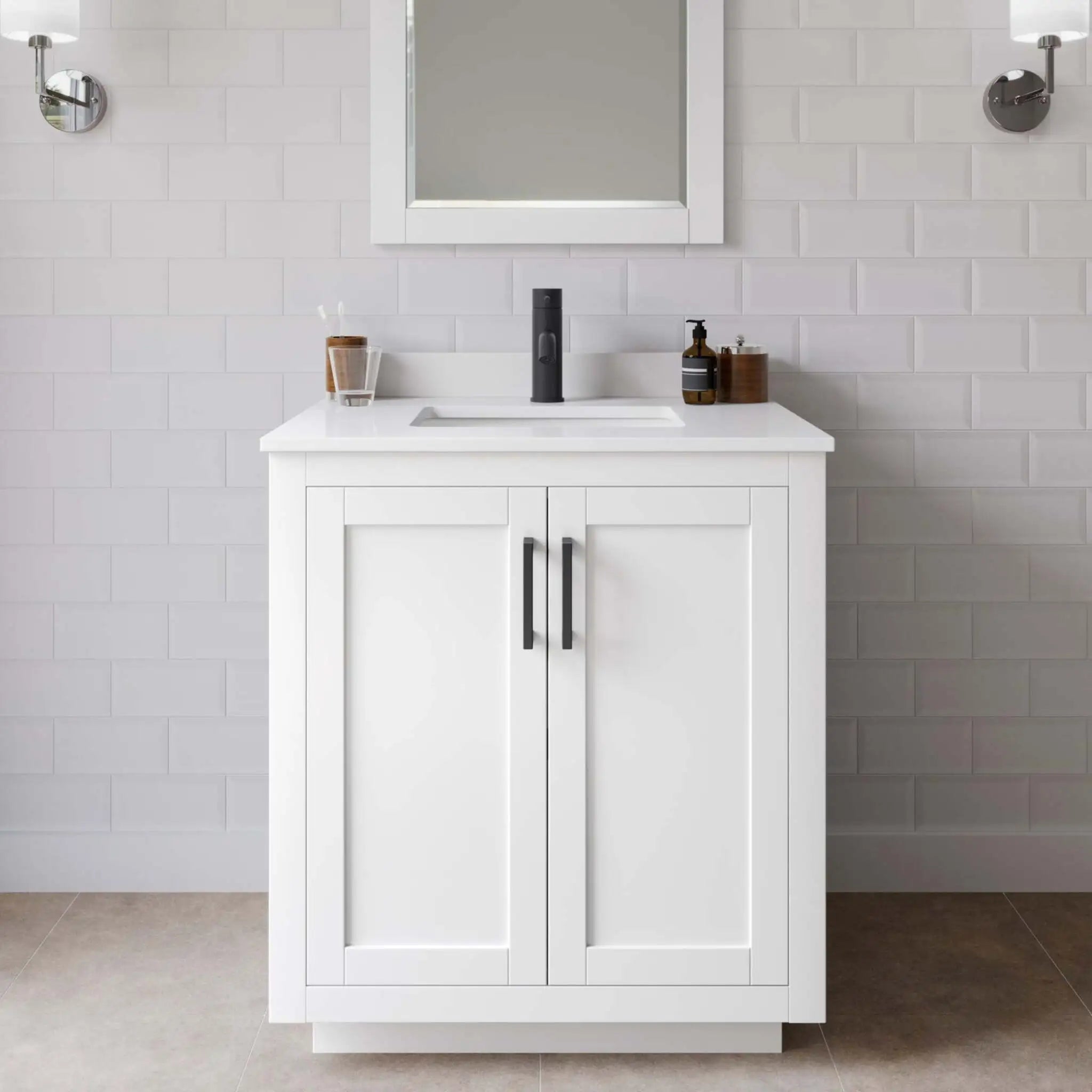 30" Miranda Single Bathroom Vanity in White with Matte Black Trim by Wyndham