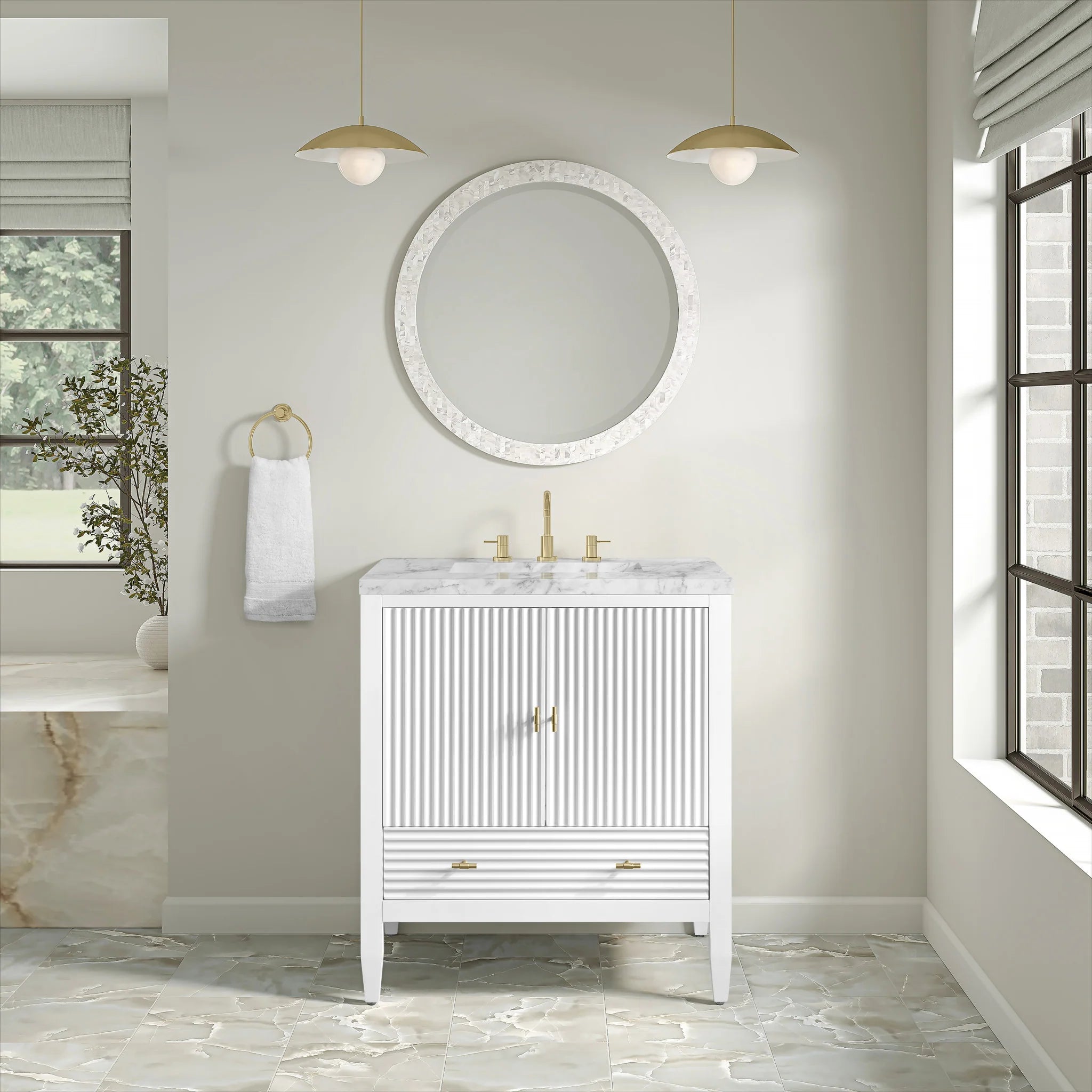 30" Myrrin Single Vanity in Bright White by James Martin Vanities-Carrara White Marble 1