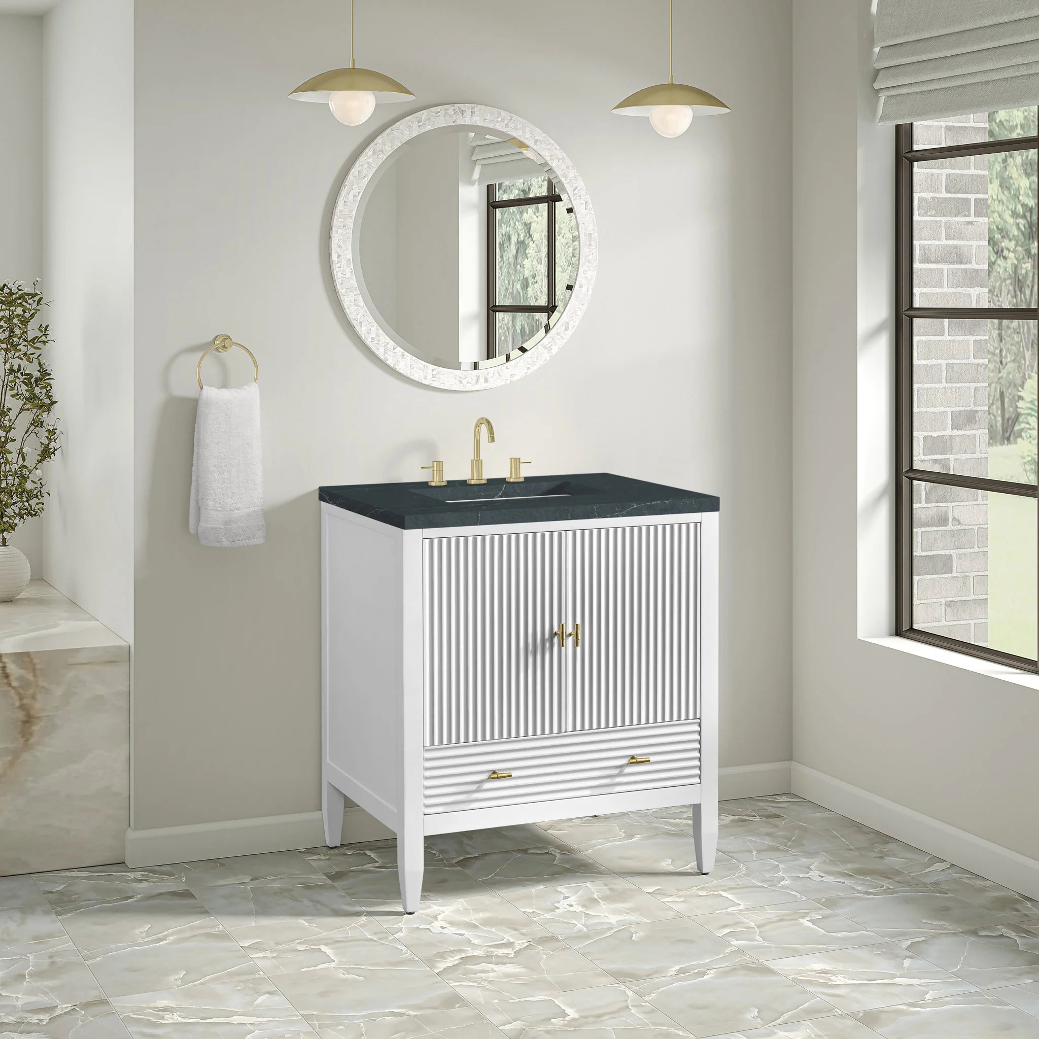 30" Myrrin Single Vanity in Bright White by James Martin Vanities-Charcoal Soapstone Silestone 2