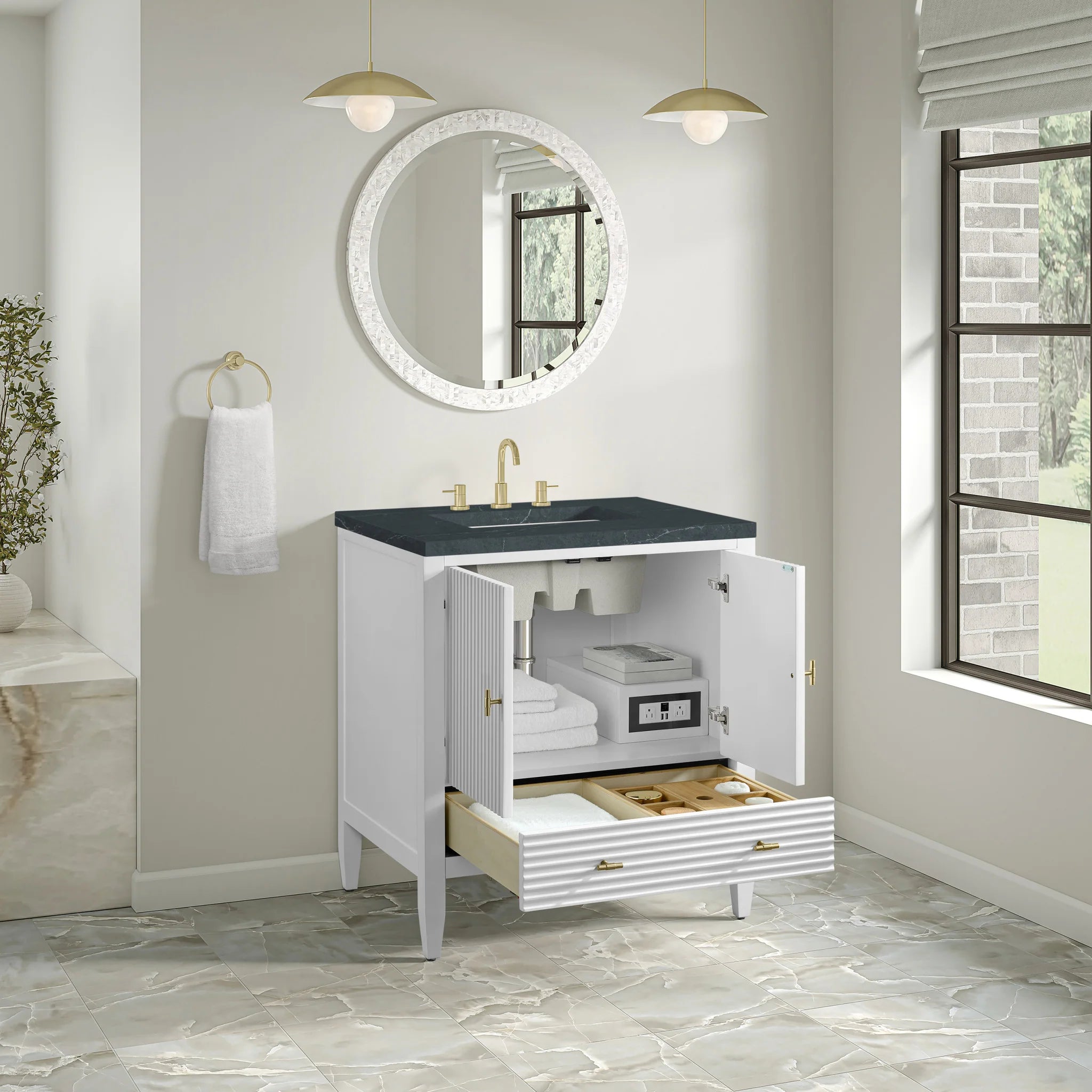30" Myrrin Single Vanity in Bright White by James Martin Vanities-Charcoal Soapstone Silestone 3