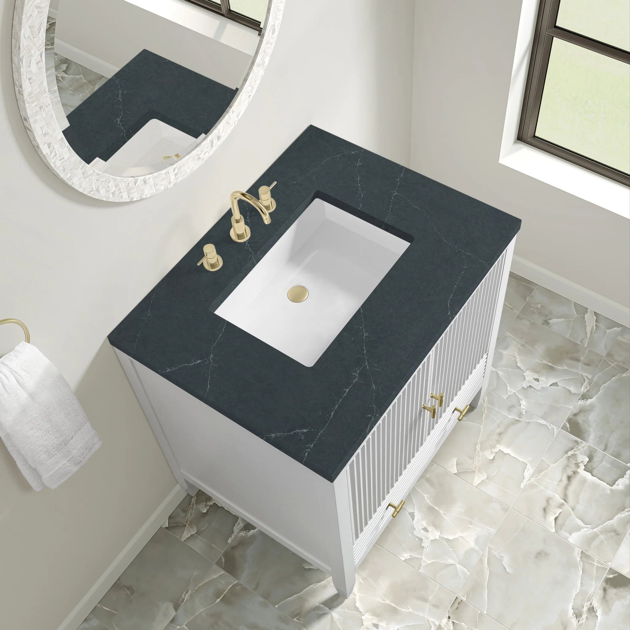 30" Myrrin Single Vanity in Bright White by James Martin Vanities-Charcoal Soapstone Silestone 5