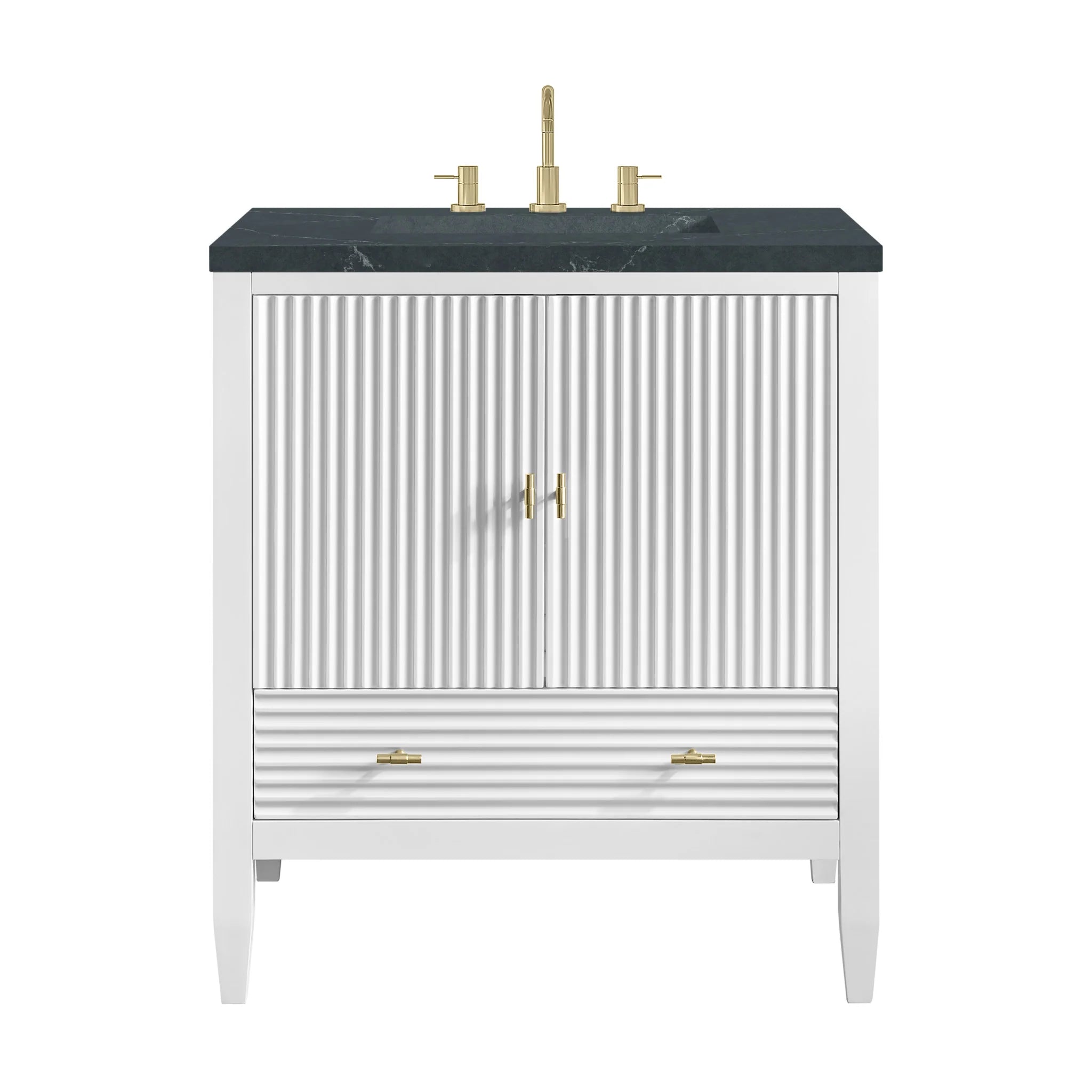 30" Myrrin Single Vanity in Bright White by James Martin Vanities-Charcoal Soapstone Silestone 
