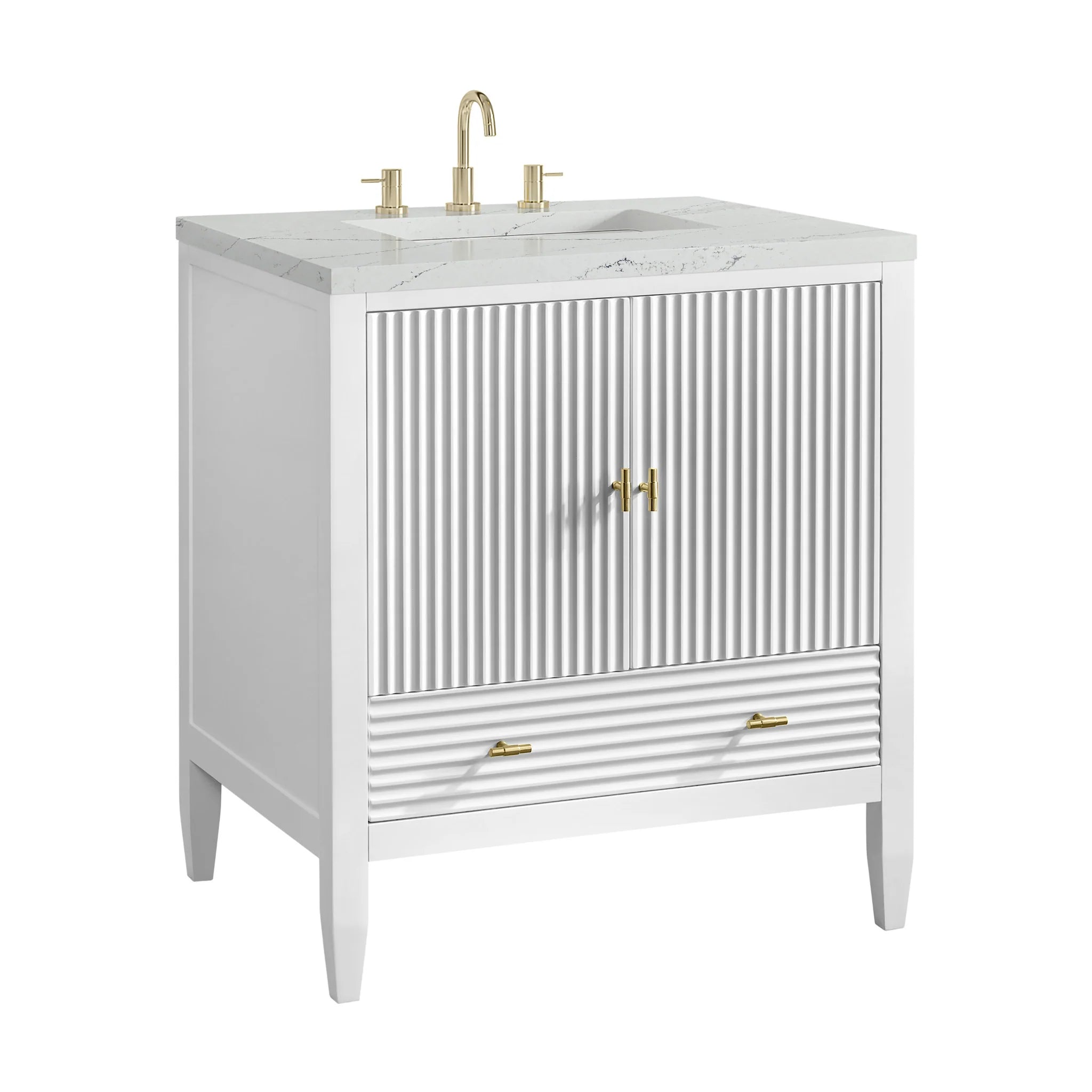 30" Myrrin Single Vanity in Bright White by James Martin Vanities-Ethereal Noctis Silestone 9