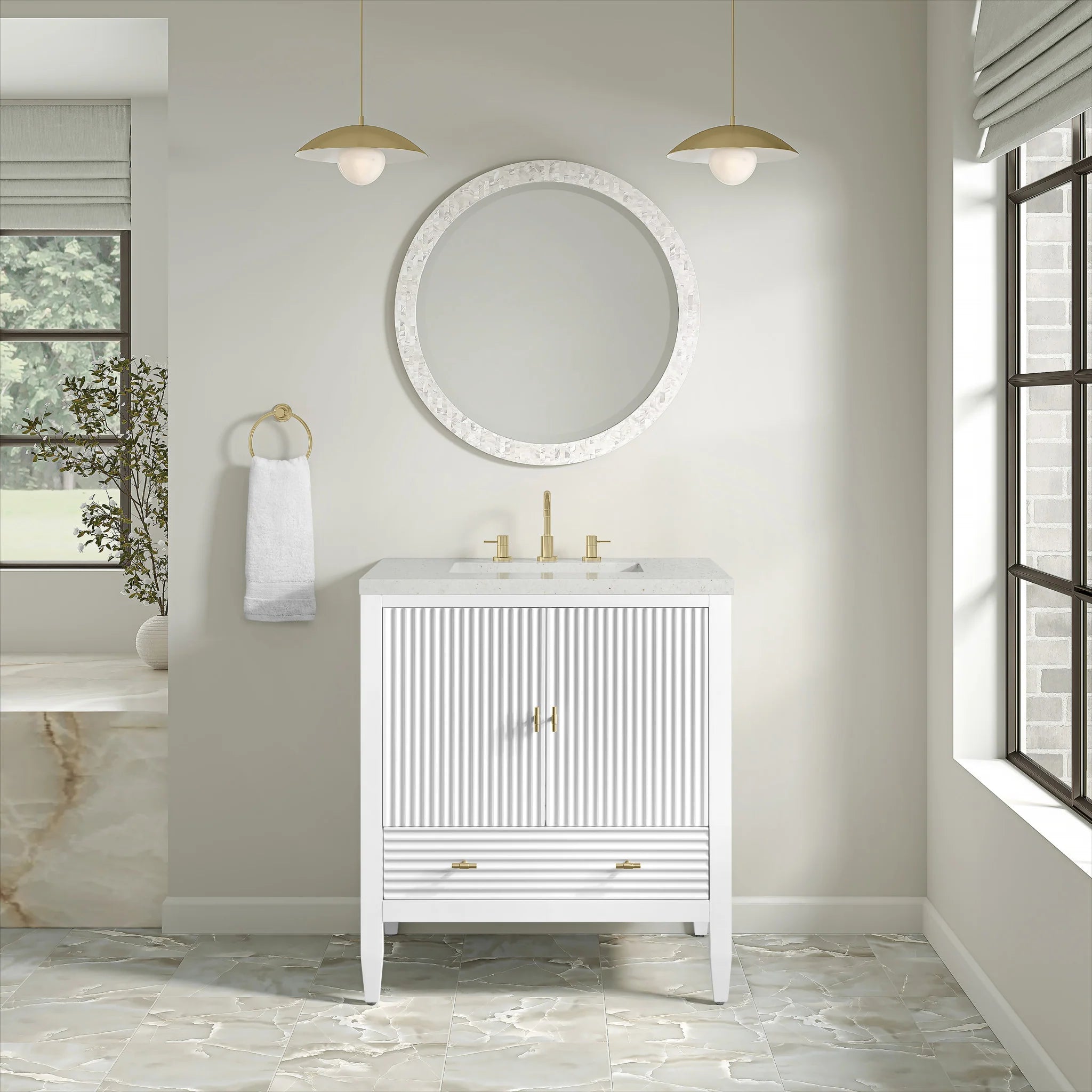 30" Myrrin Single Vanity in Bright White by James Martin Vanities-Lime Delight Silestone 1