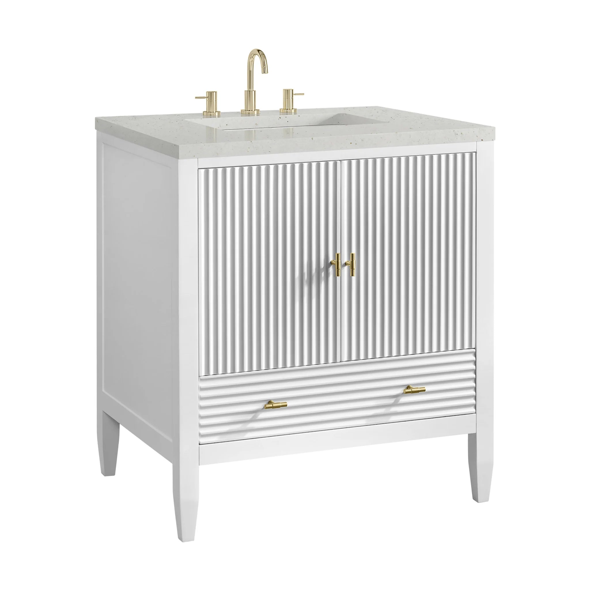 30" Myrrin Single Vanity in Bright White by James Martin Vanities-Lime Delight Silestone 9