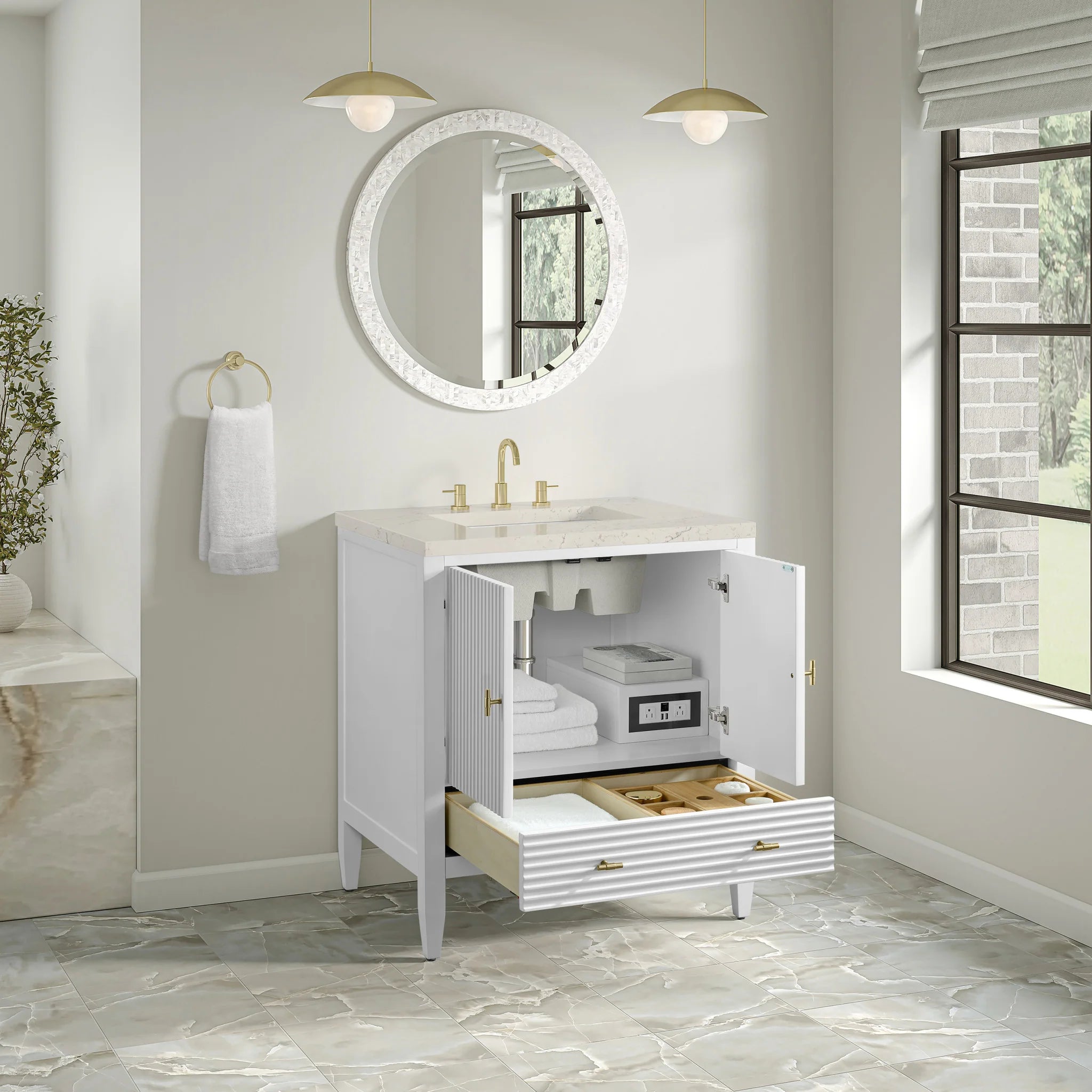 30" Myrrin Single Vanity in Bright White by James Martin Vanities-Siberian Silestone 3