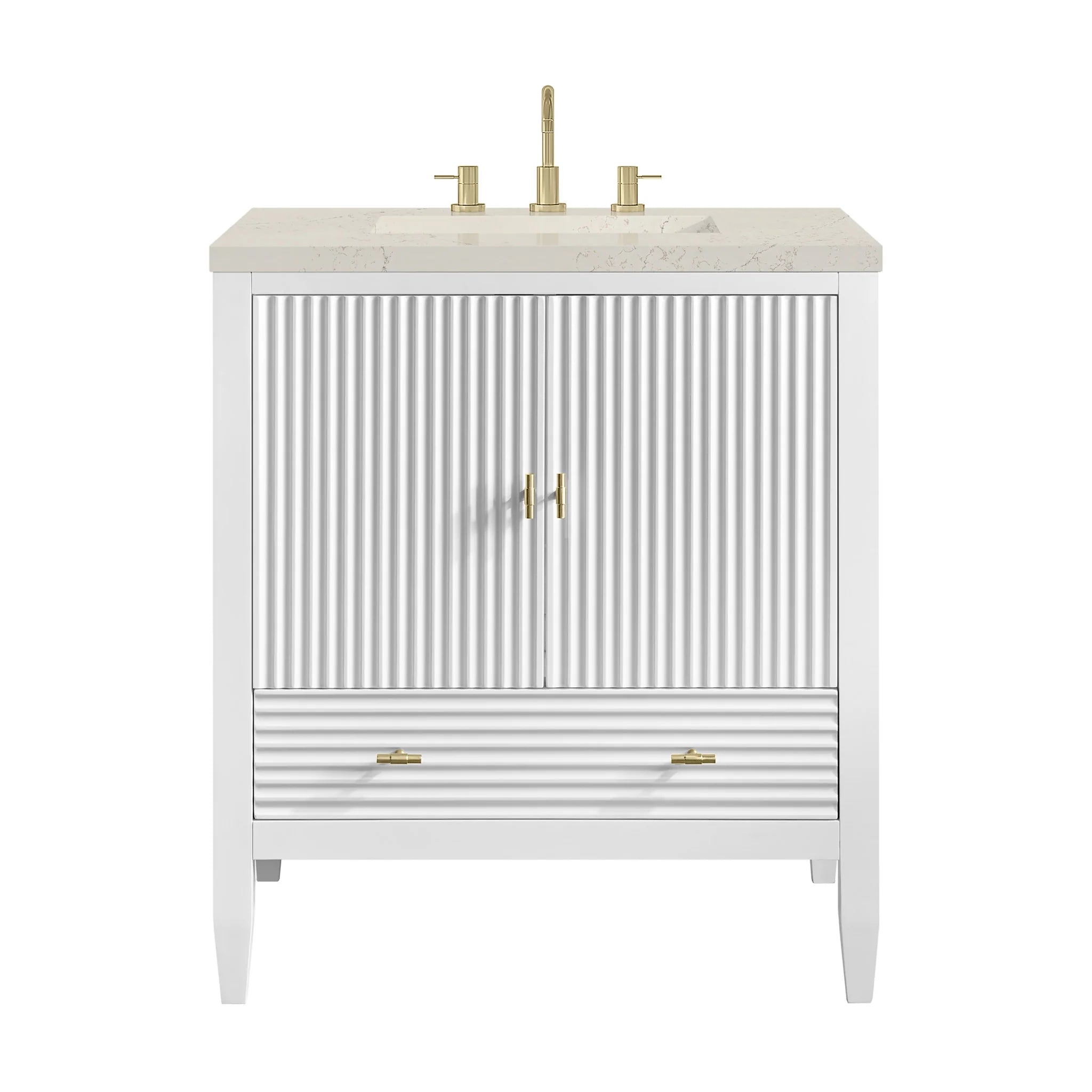 30" Myrrin Single Vanity in Bright White by James Martin Vanities-Siberian Silestone 