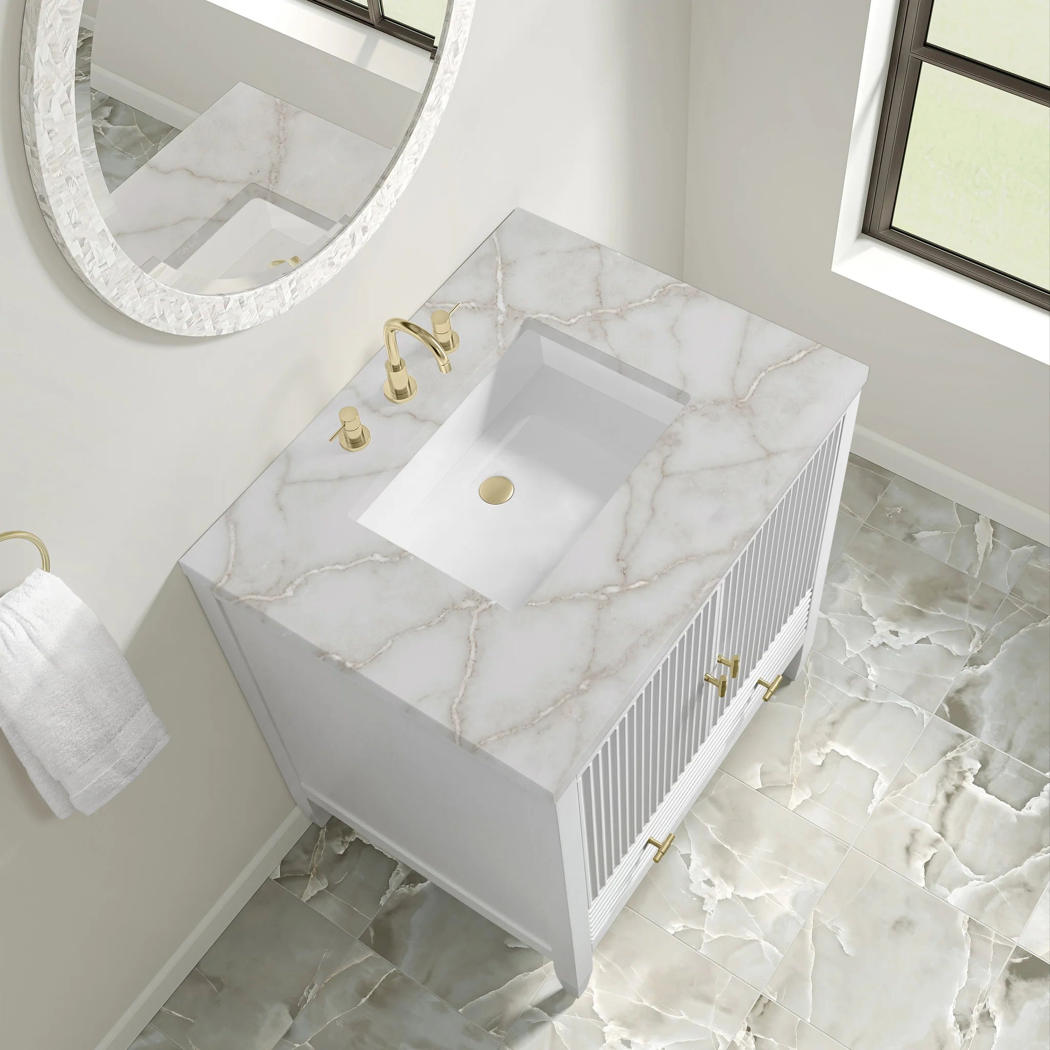 30" Myrrin Single Vanity in Bright White by James Martin Vanities-Victorian Silver Silestone 5