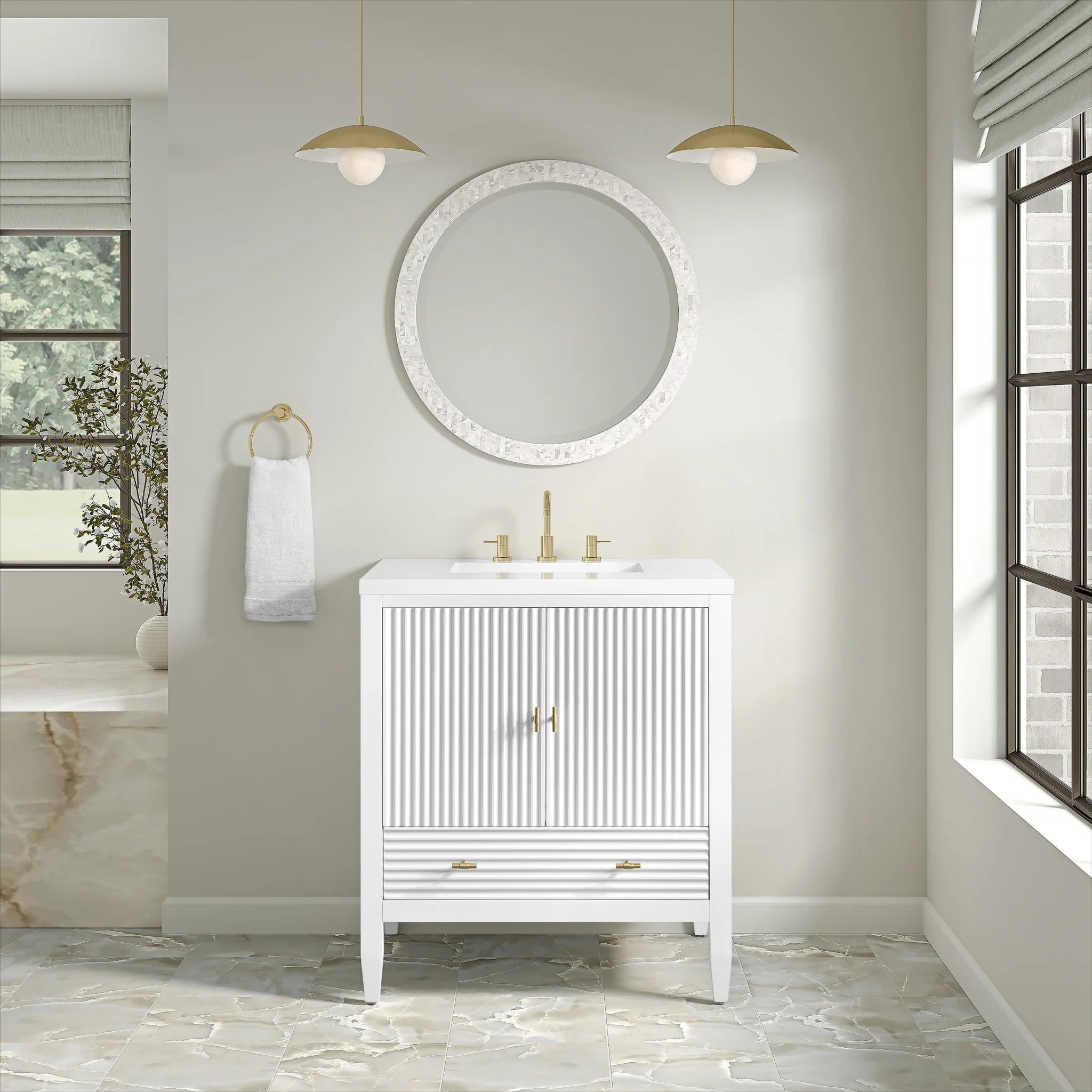 30" Myrrin Single Vanity in Bright White by James Martin Vanities-White Zeus Silestone 3