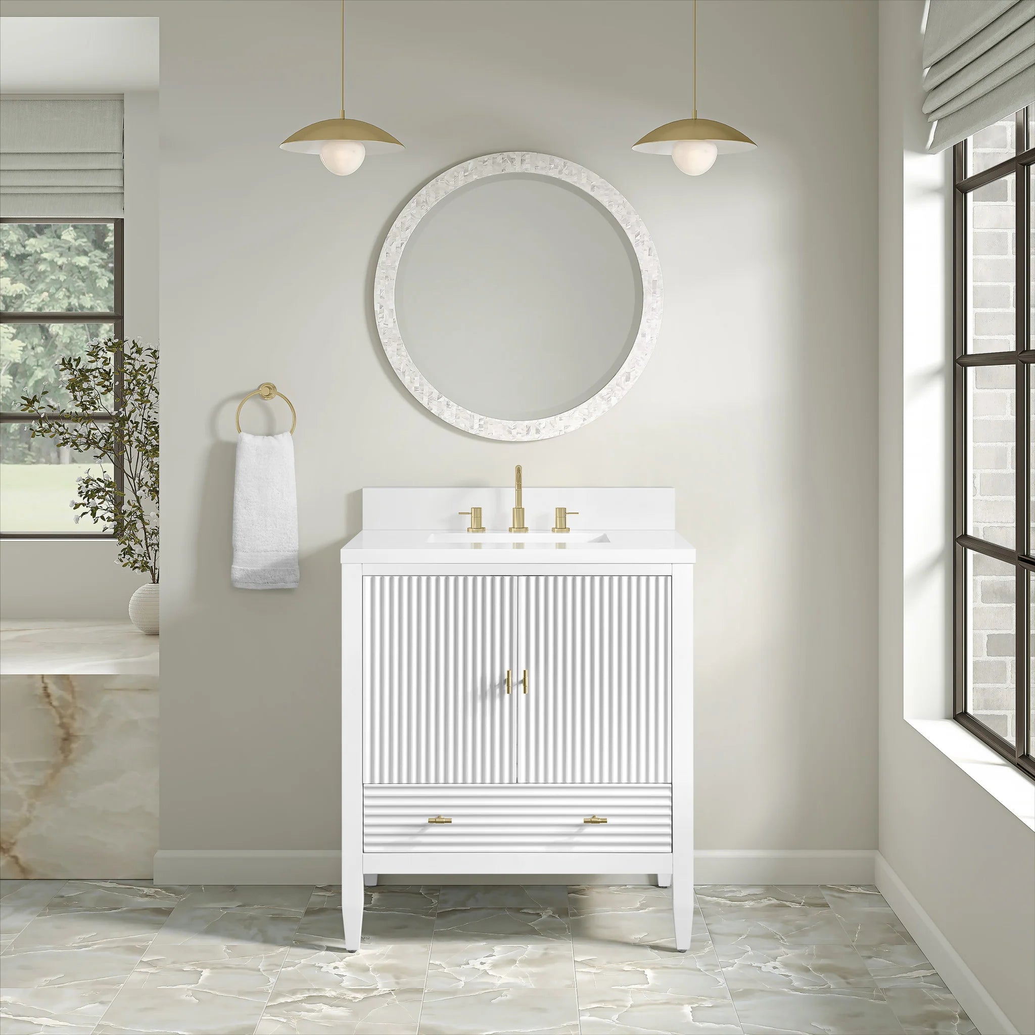 30" Myrrin Single Vanity in Bright White by James Martin Vanities-White Zeus Silestone 4