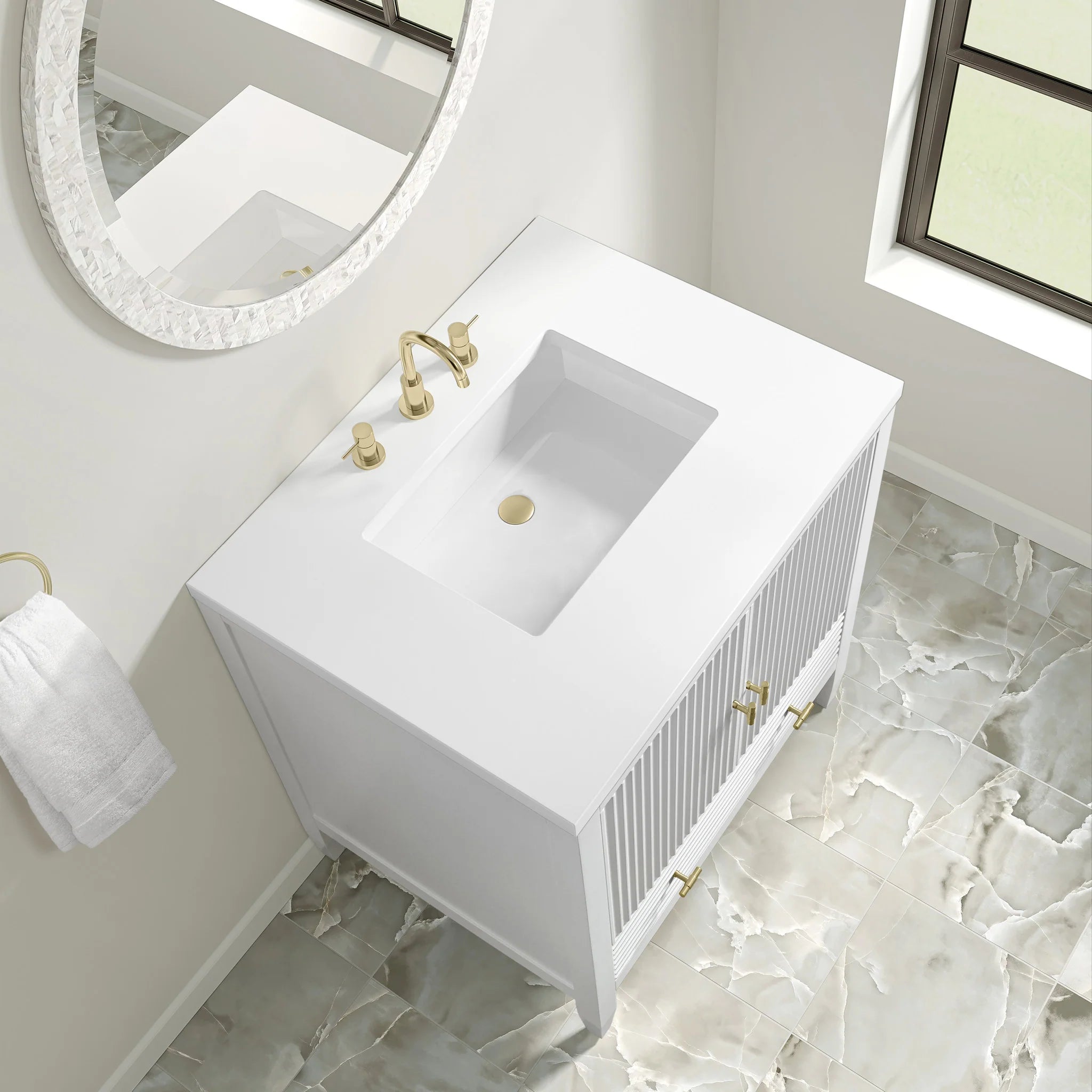 30" Myrrin Single Vanity in Bright White by James Martin Vanities-White Zeus Silestone 9