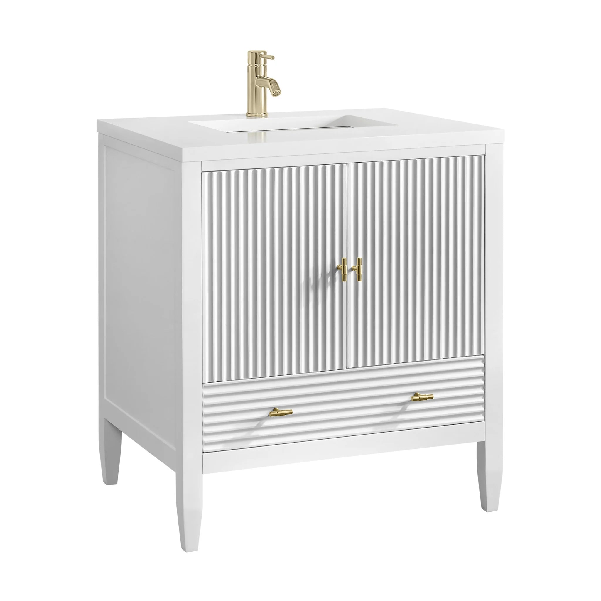 30" Myrrin Single Vanity in Bright White by James Martin Vanities-White Zeus Silestone & Backsplash 13
