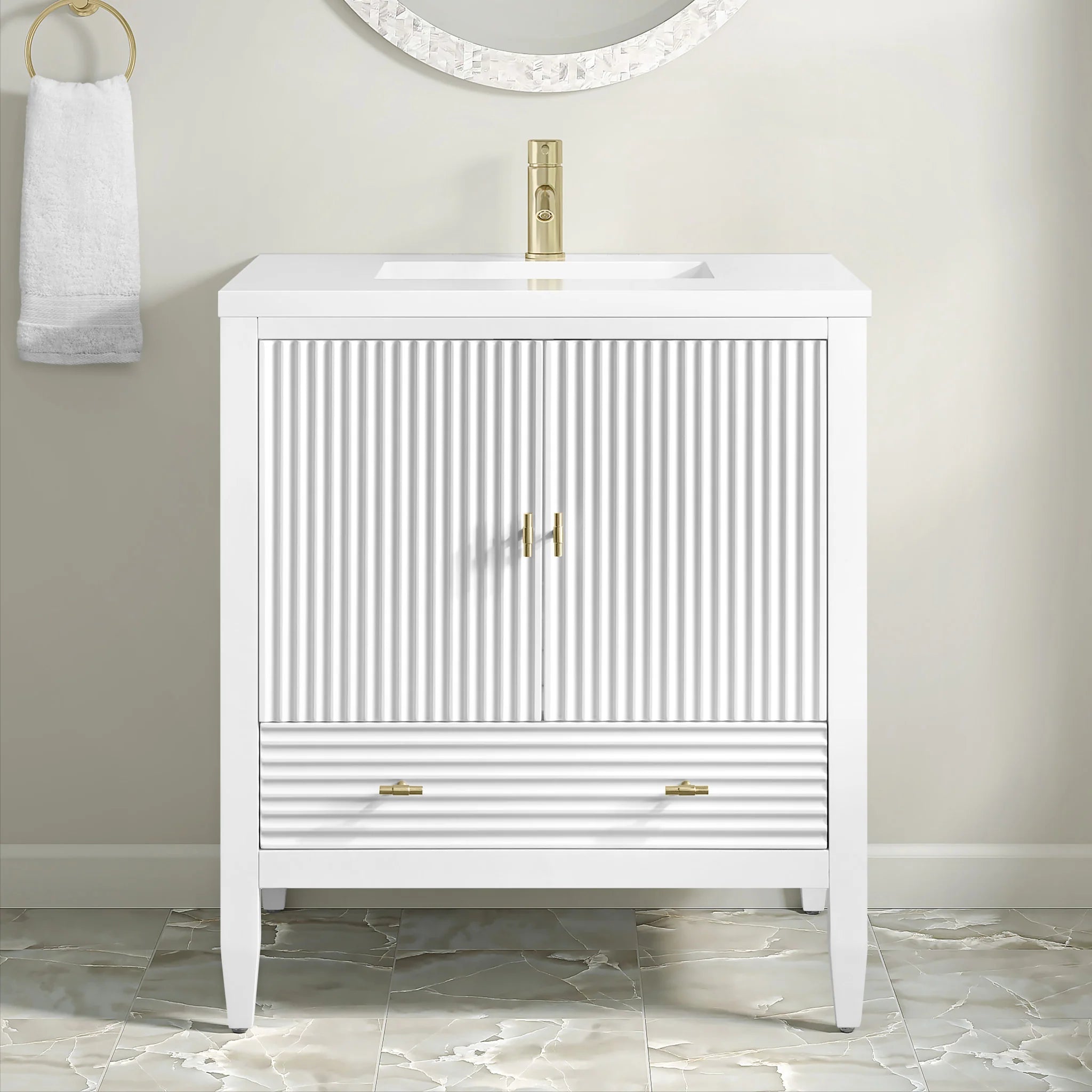 30" Myrrin Single Vanity in Bright White by James Martin Vanities-White Zeus Silestone & Backsplash 3