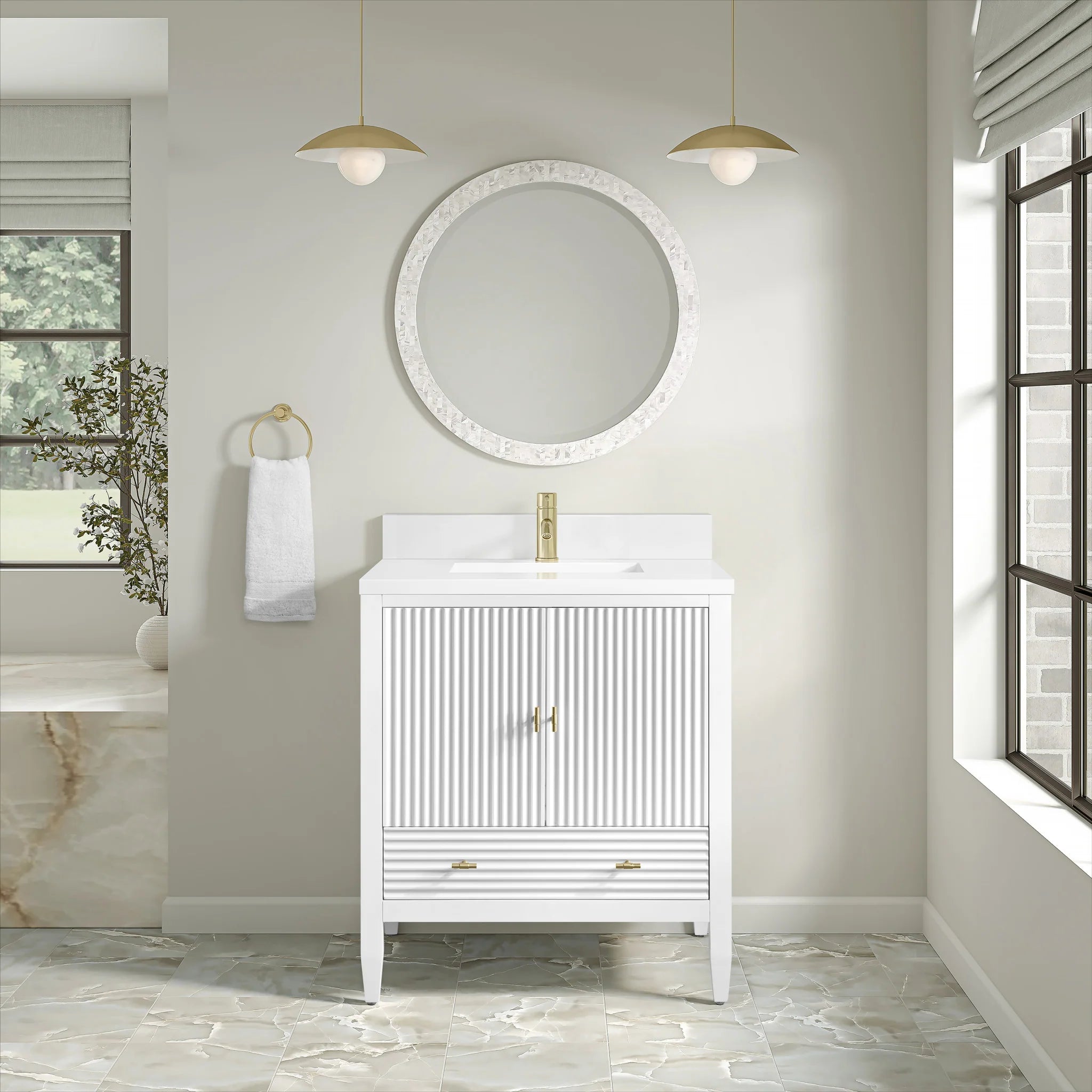 30" Myrrin Single Vanity in Bright White by James Martin Vanities-White Zeus Silestone & Backsplash 4